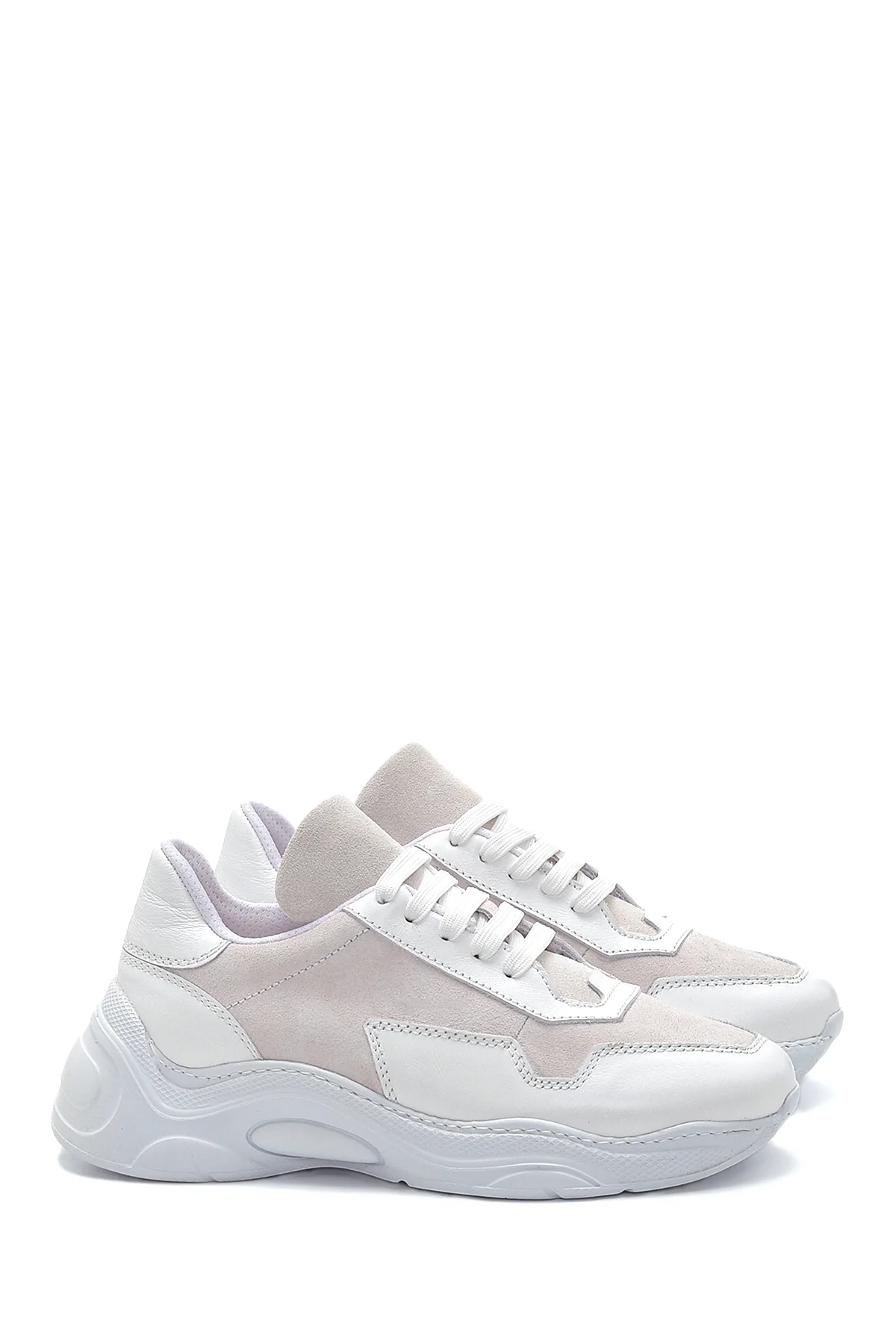 Kadın Beyaz Deri Yüksek Taban Sneaker - Image 3