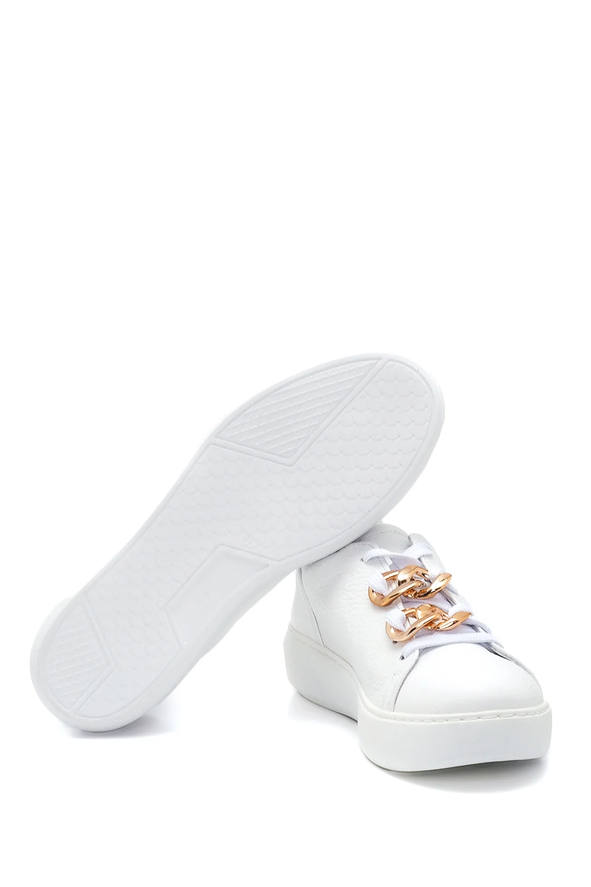 Kadın Beyaz Deri Zincirli Sneaker - Image 4