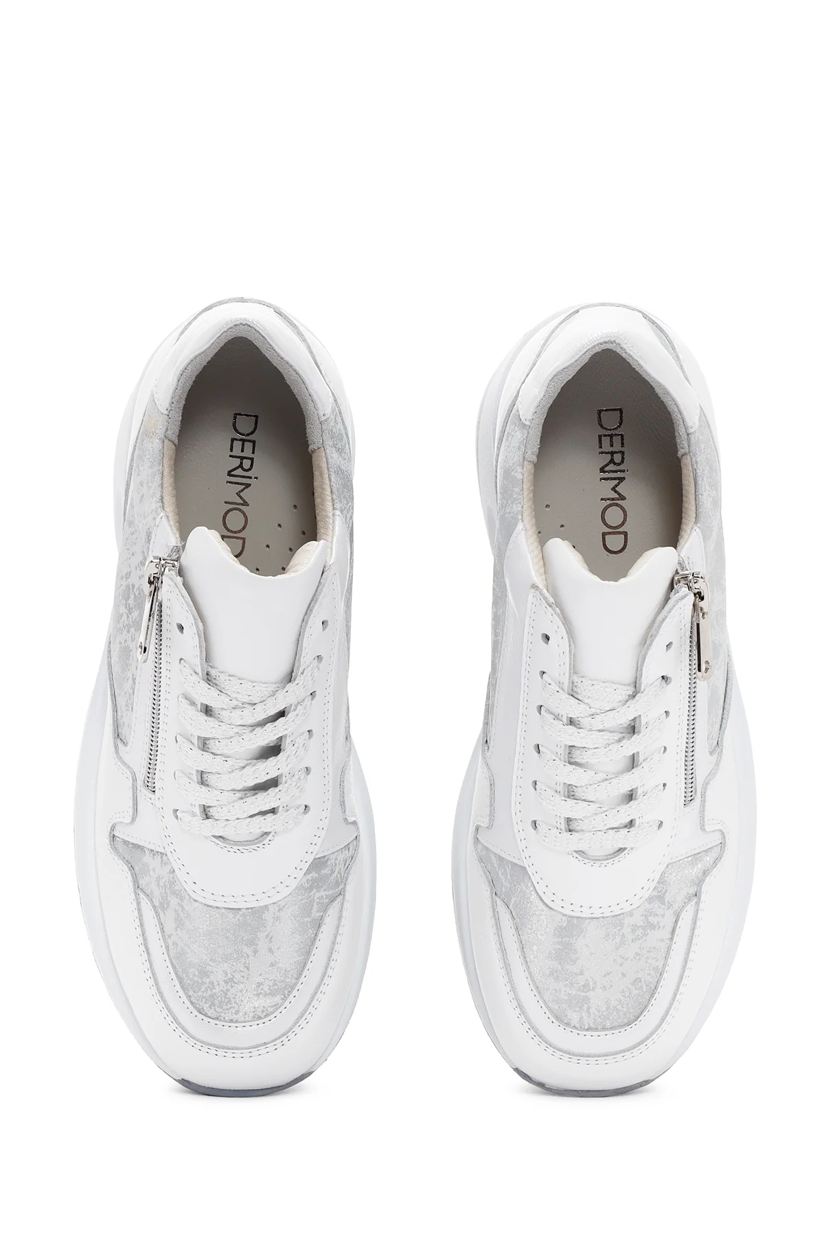 Kadın Beyaz Dolgu Topuklu Bağcıklı Deri Sneaker - Image 7
