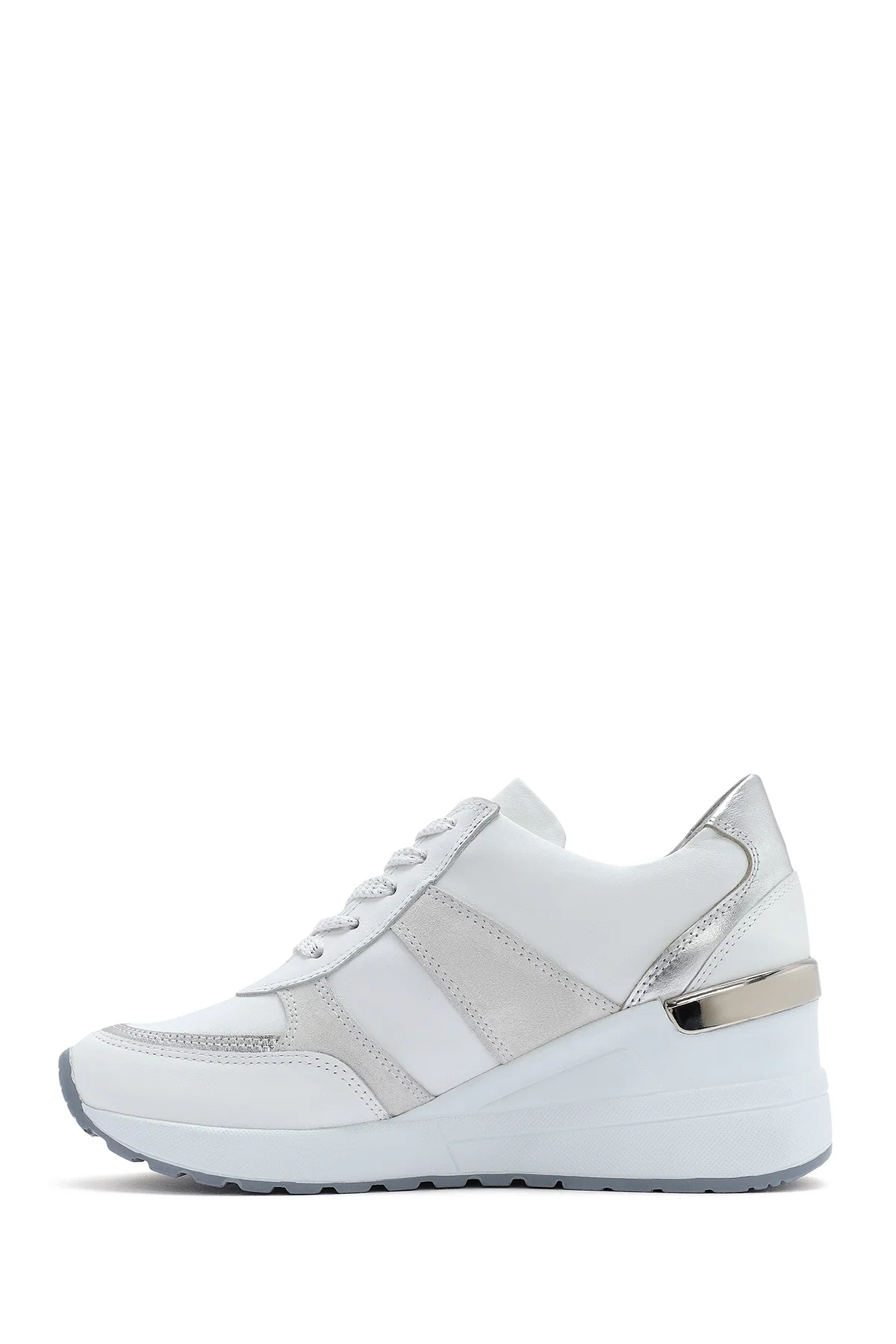 Kadın Beyaz Dolgu Topuklu Yandan Fermuarlı Deri Sneaker - Image 4