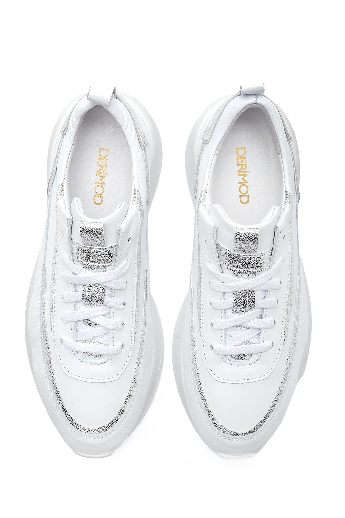 Kadın Beyaz Kalın Tabanlı Deri Sneaker - Image 4