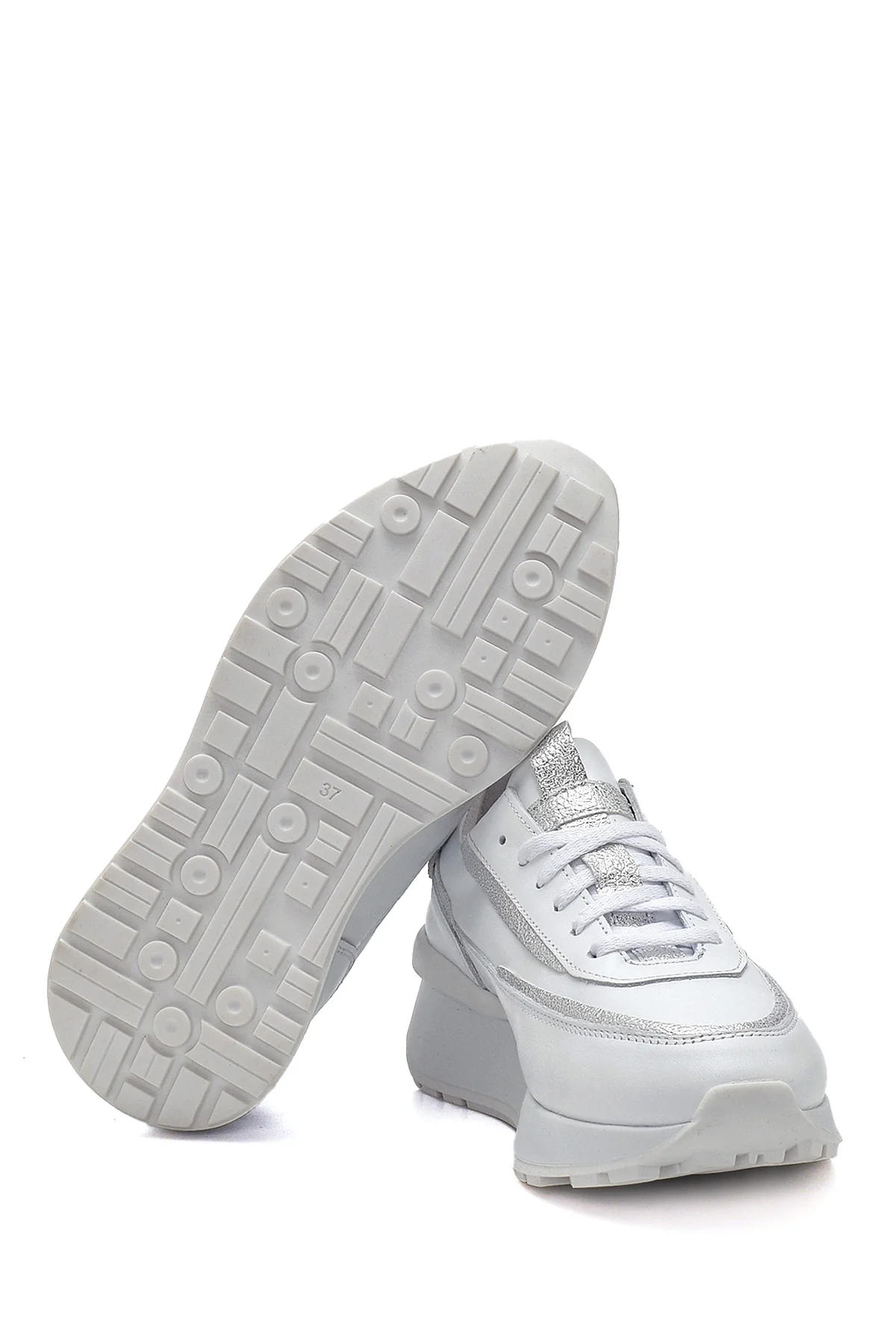 Kadın Beyaz Kalın Tabanlı Deri Sneaker - Image 5