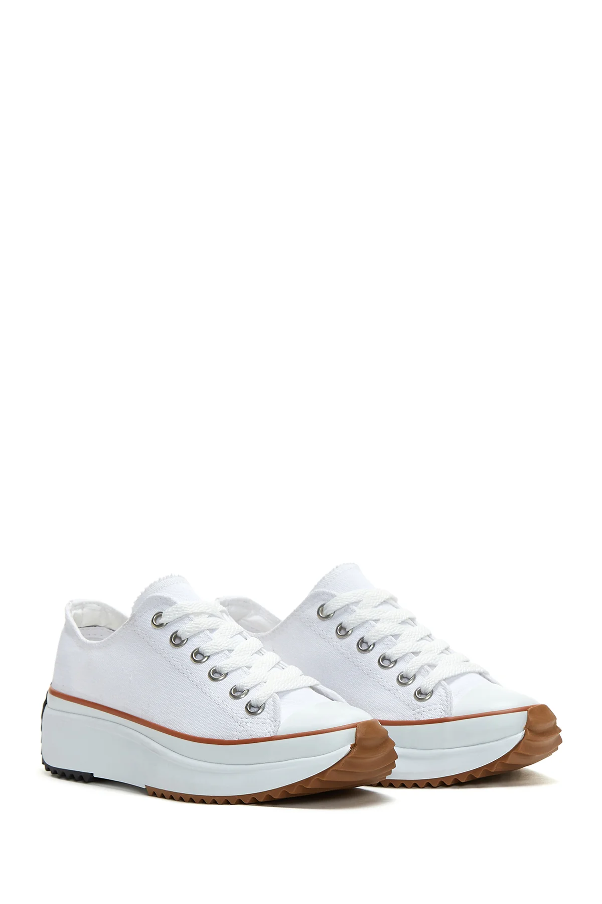 Kadın Beyaz Kalın Tabanlı Kumaş Sneaker - Image 3