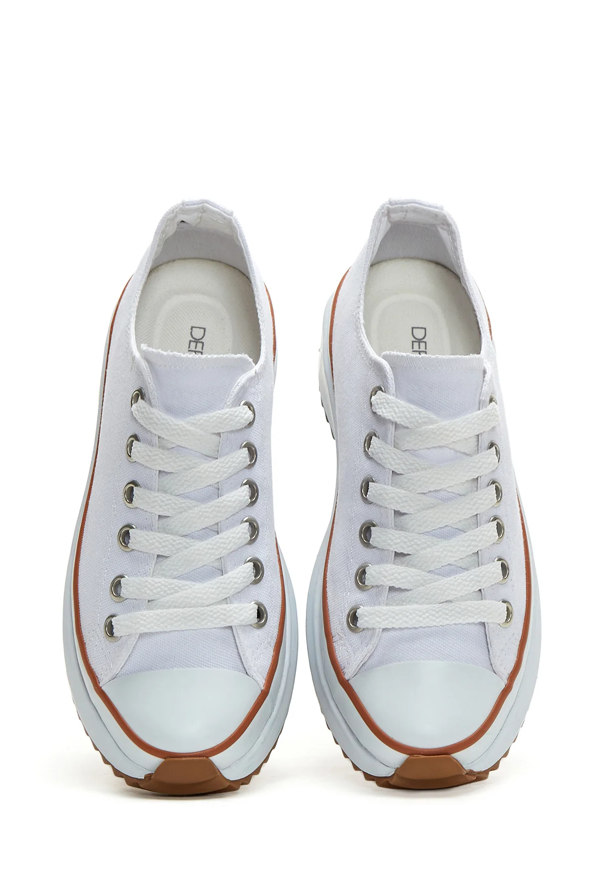 Kadın Beyaz Kalın Tabanlı Kumaş Sneaker - Image 6