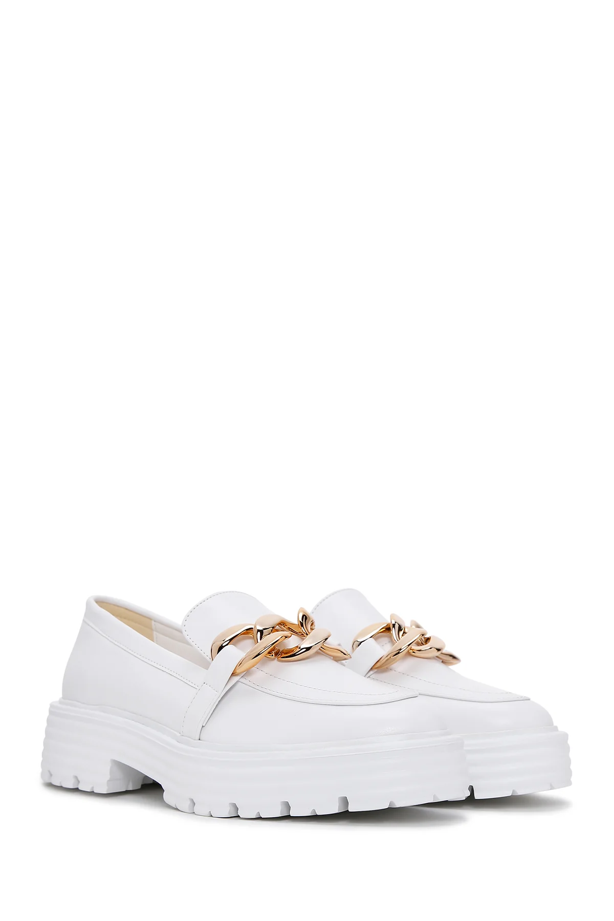 Kadın Beyaz Kalın Tabanlı Maskülen Loafer - Image 3