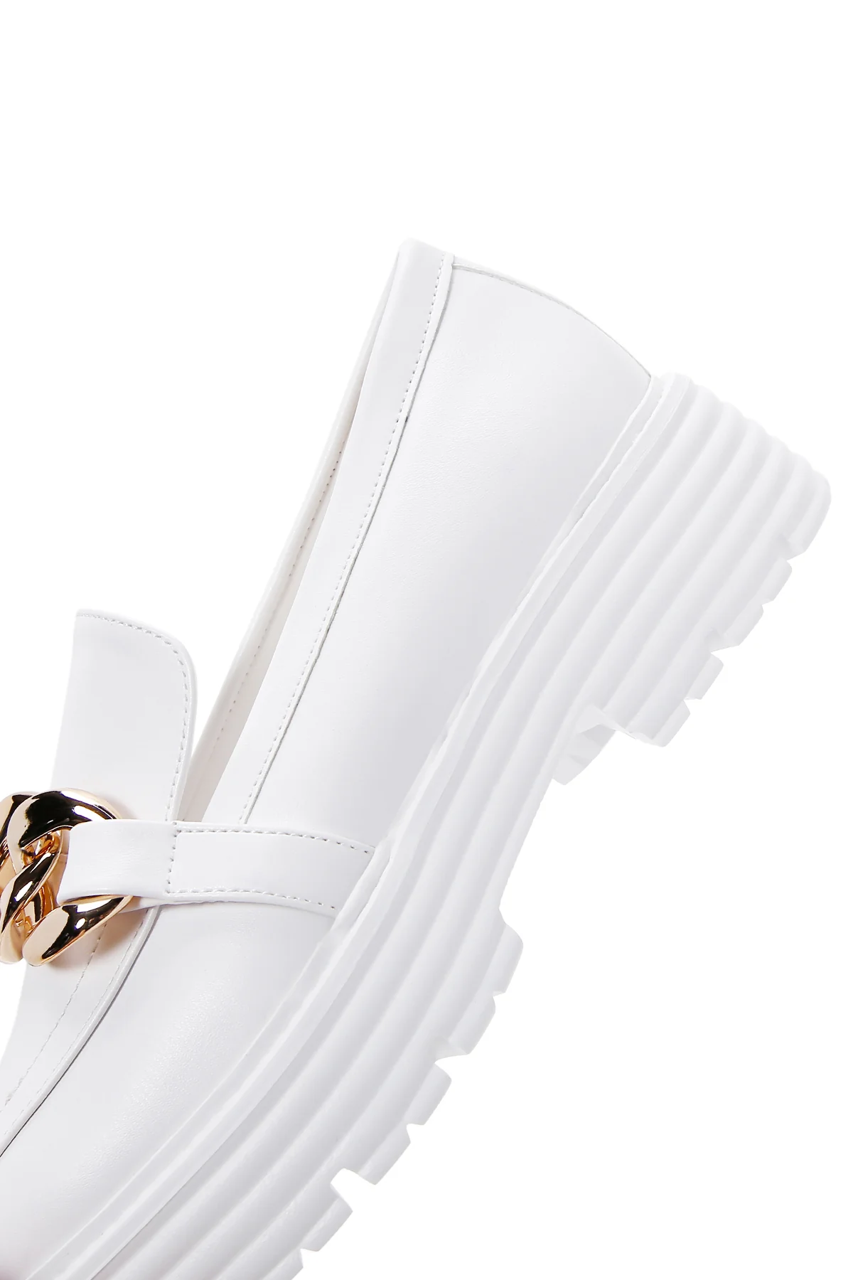 Kadın Beyaz Kalın Tabanlı Maskülen Loafer - Image 7