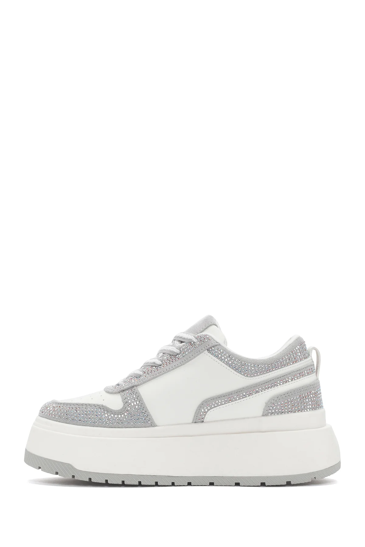 Kadın Beyaz Kalın Tabanlı Taşlı Bağcıklı Sneaker - Image 2