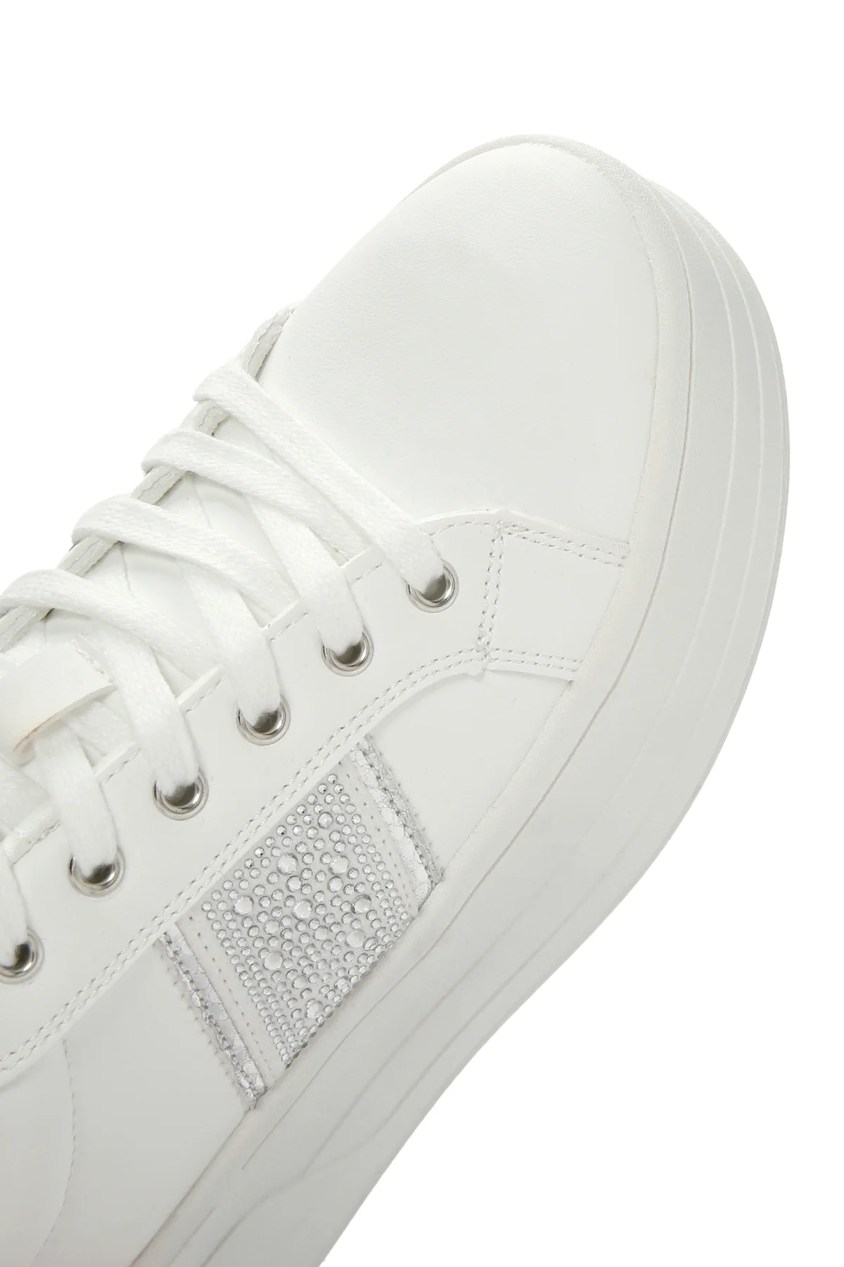 Kadın Beyaz Kalın Tabanlı Taşlı Sneaker - Image 10