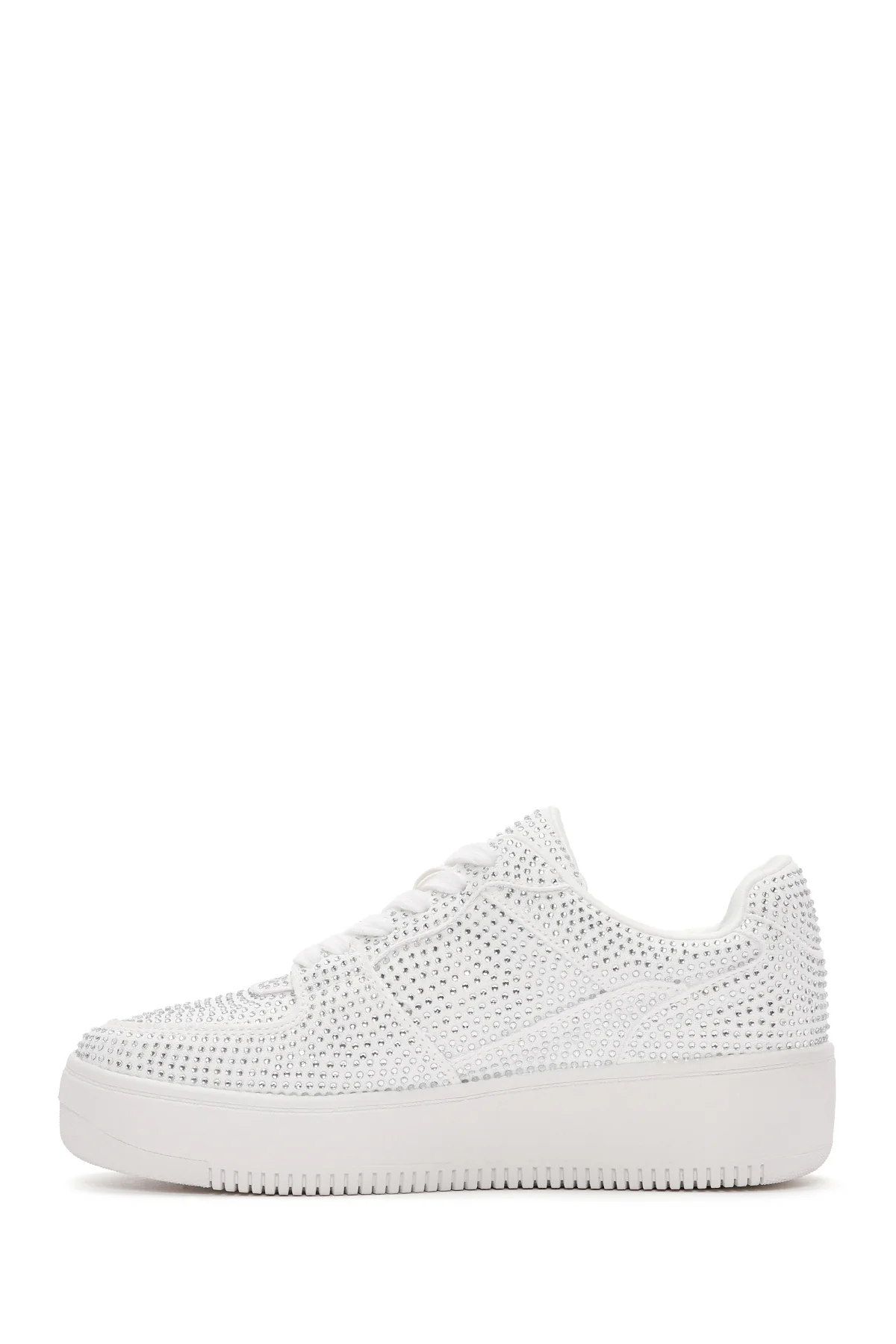 Kadın Beyaz Kalın Tabanlı Taşlı Sneaker - Image 2