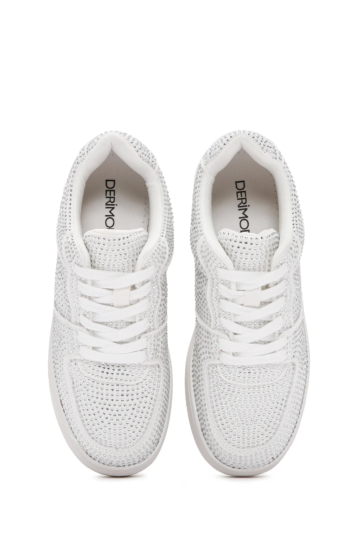 Kadın Beyaz Kalın Tabanlı Taşlı Sneaker - Image 7