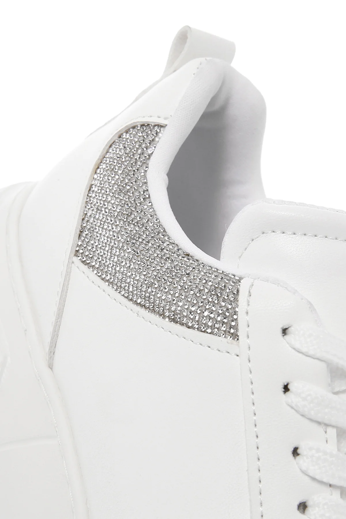 Kadın Beyaz Kalın Tabanlı Taşlı Sneaker - Image 10