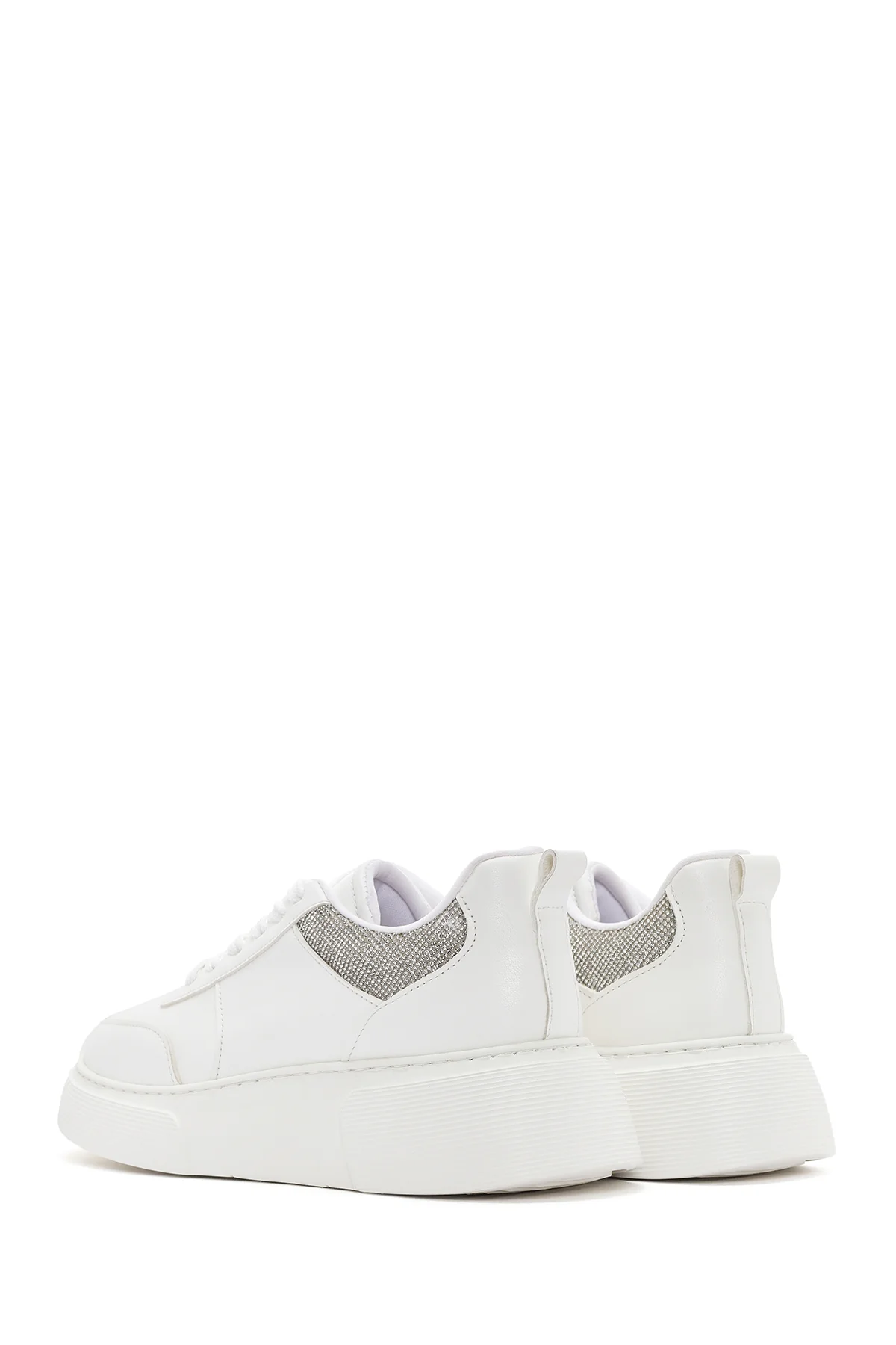 Kadın Beyaz Kalın Tabanlı Taşlı Sneaker - Image 5
