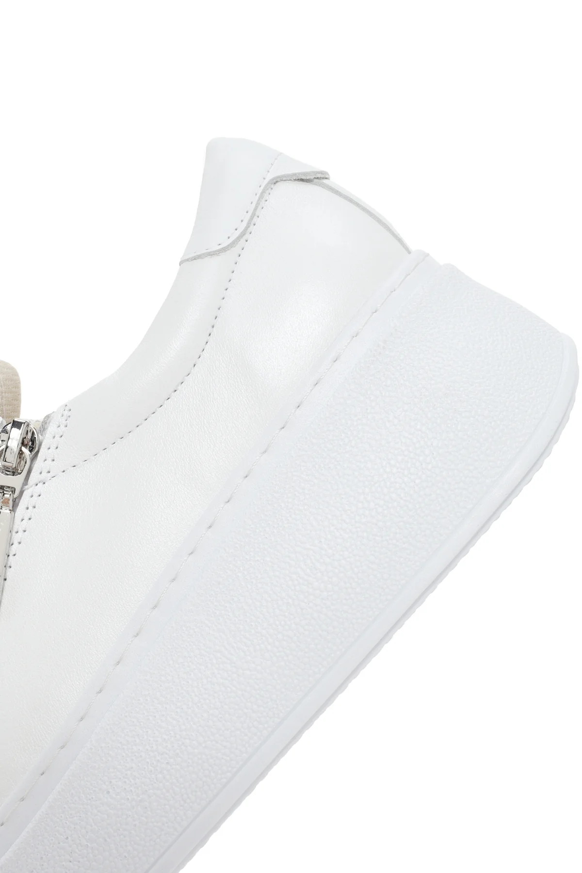 Kadın Beyaz Kalın Tabanlı Yandan Fermuarlı Deri Sneaker - Image 8