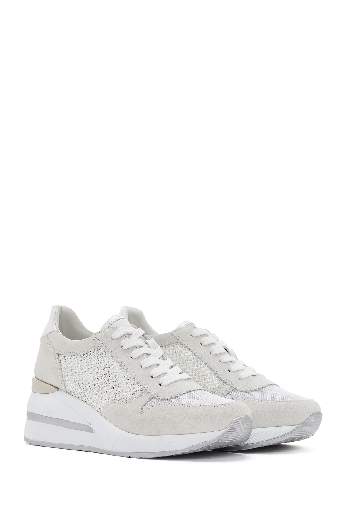 Kadın Beyaz Kalın Topuklu Bağcıklı Deri Sneaker - Image 3