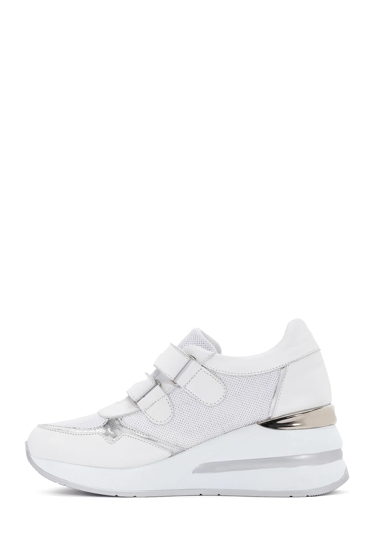 Kadın Beyaz Kalın Topuklu Bantlı Deri Sneaker - Image 2