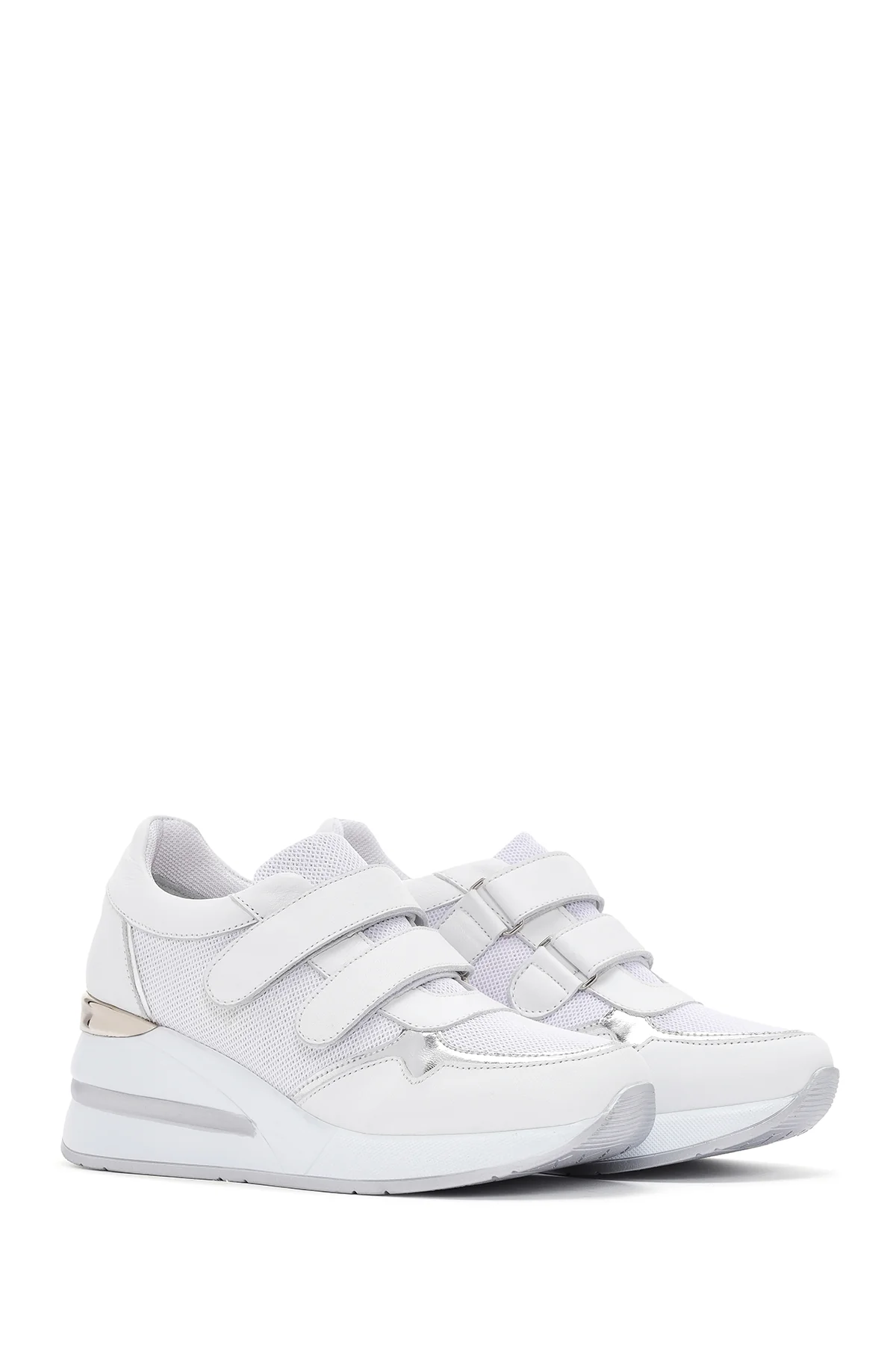 Kadın Beyaz Kalın Topuklu Bantlı Deri Sneaker - Image 3