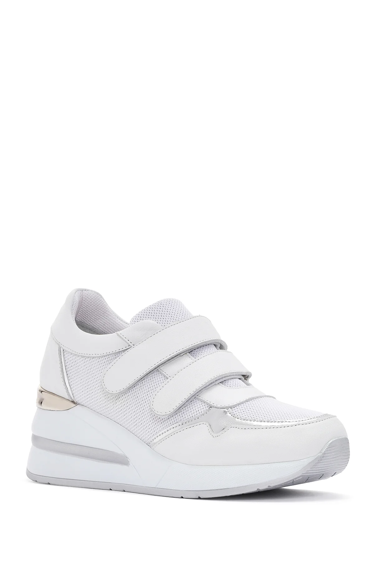 Kadın Beyaz Kalın Topuklu Bantlı Deri Sneaker - Image 6