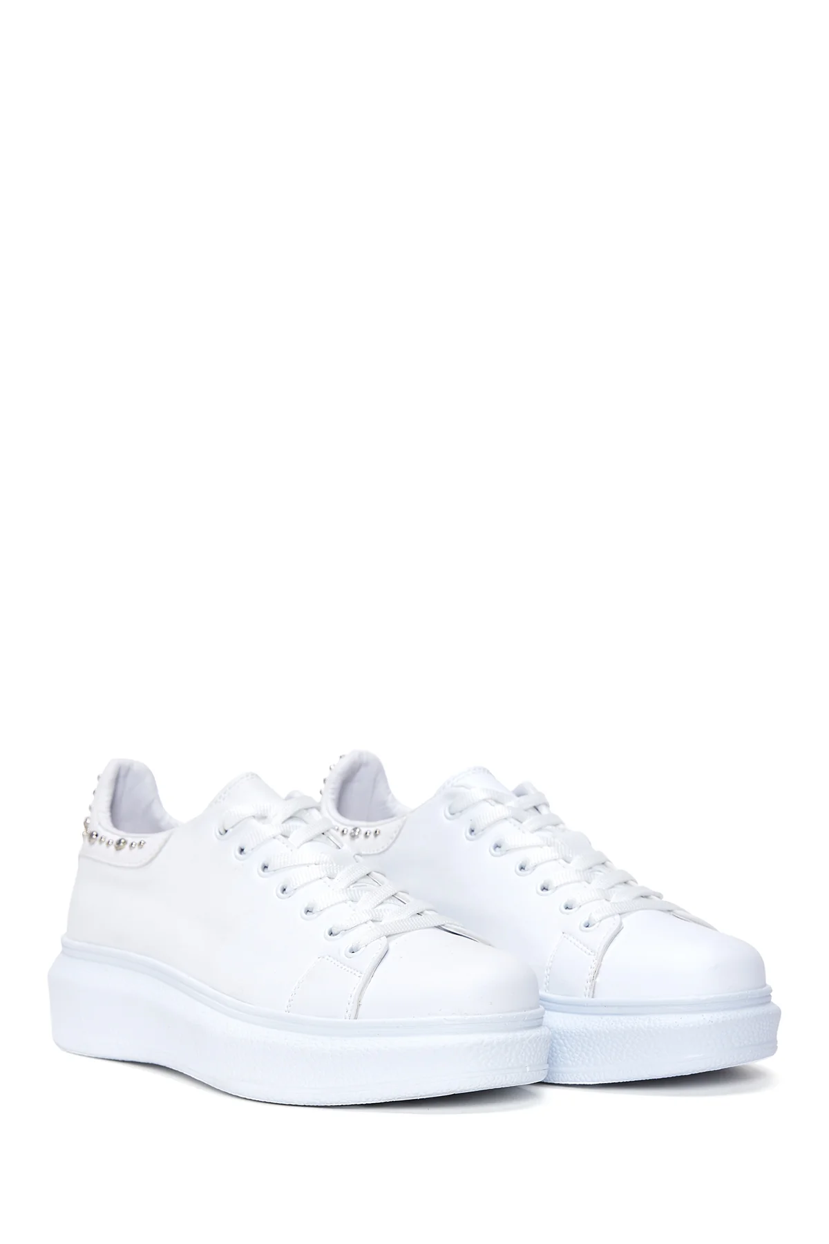 Kadın Beyaz Taşlı Kalın Tabanlı Sneaker - Image 3