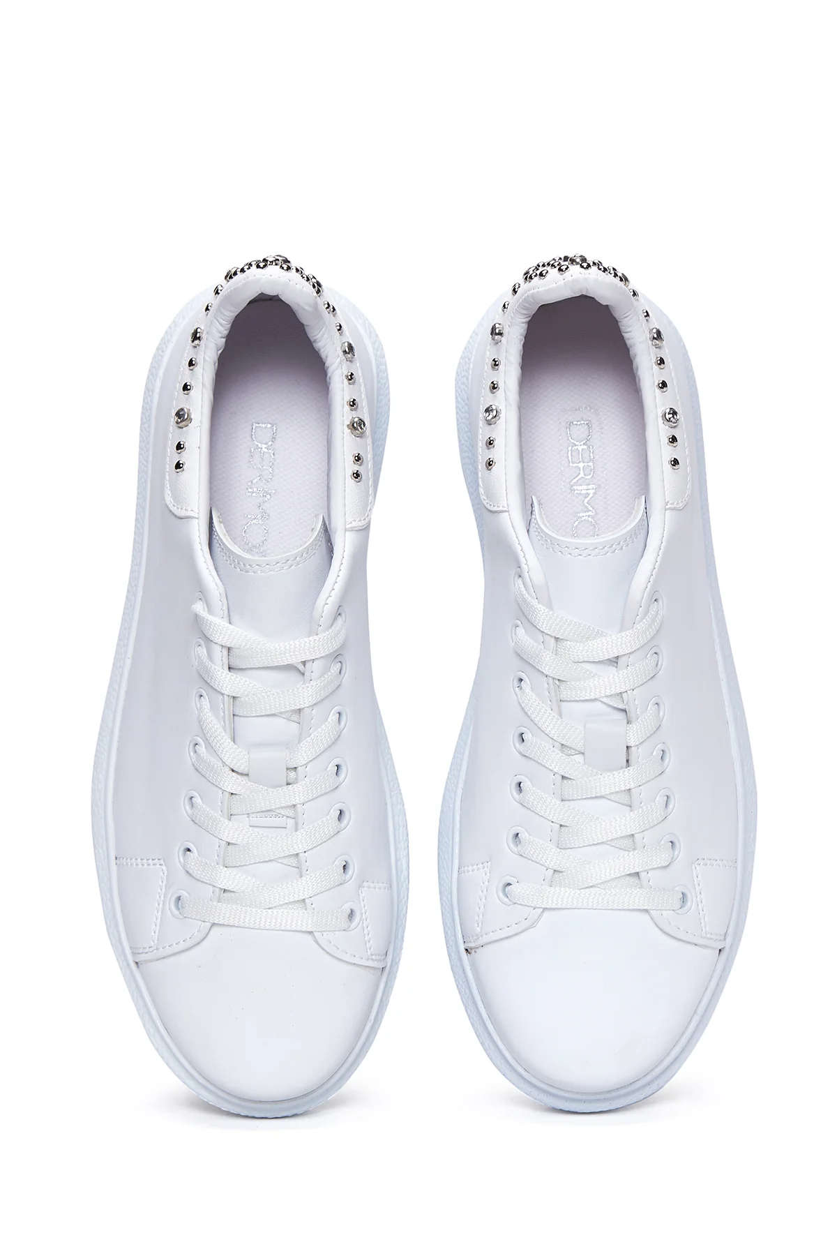 Kadın Beyaz Taşlı Kalın Tabanlı Sneaker - Image 6