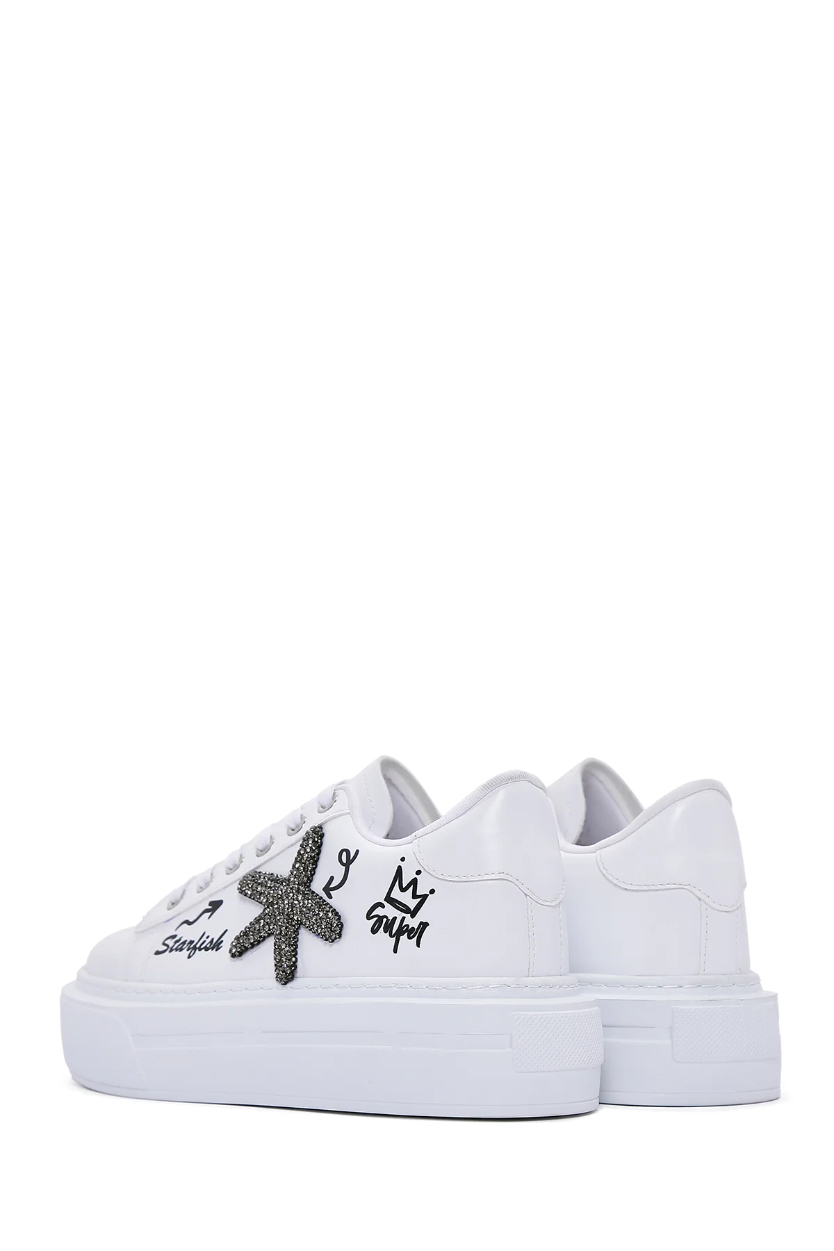 Kadın Beyaz Taşlı Kalın Tabanlı Sneaker - Image 5