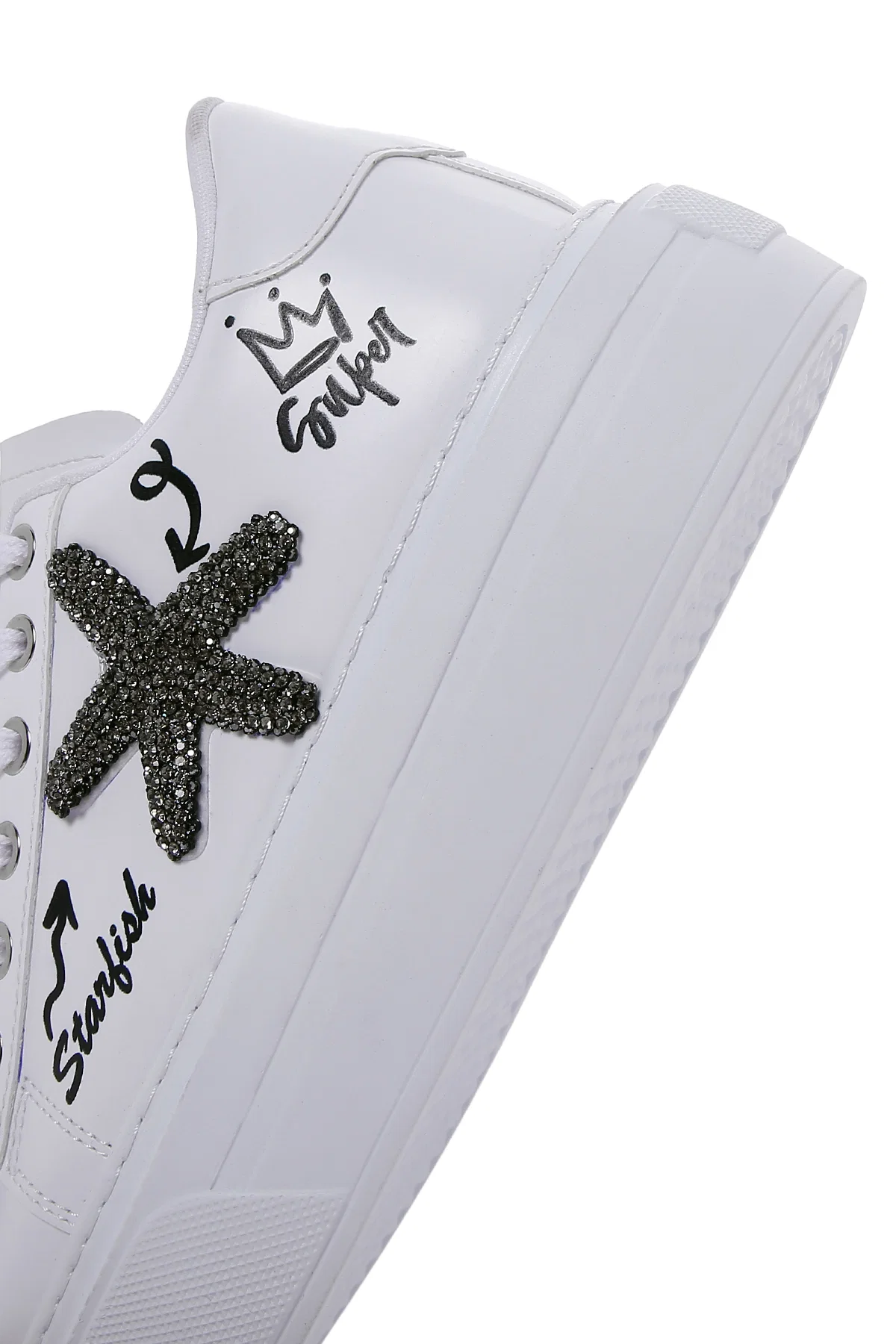Kadın Beyaz Taşlı Kalın Tabanlı Sneaker - Image 7