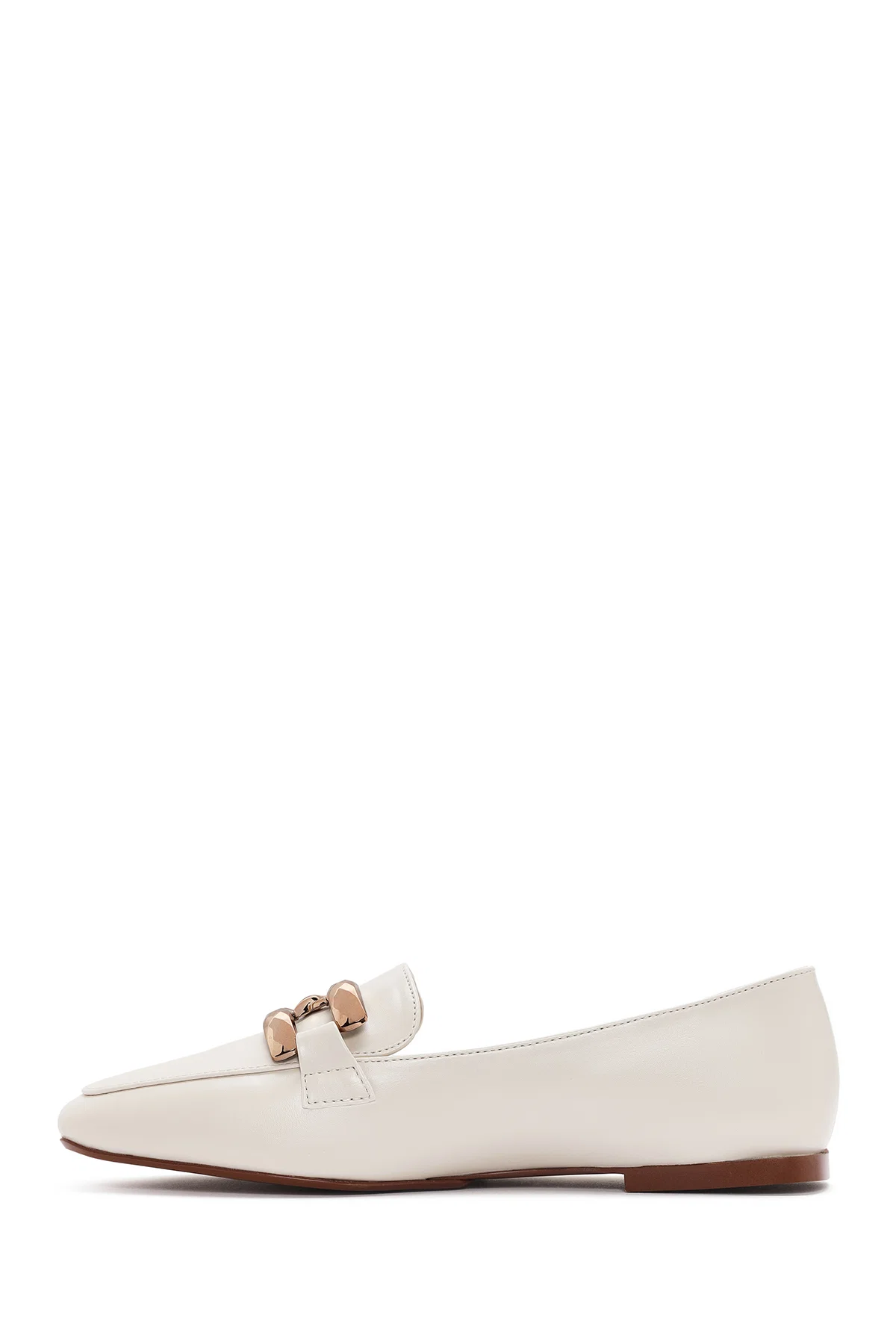 Kadın Beyaz Tokalı Maskülen Loafer - Image 2