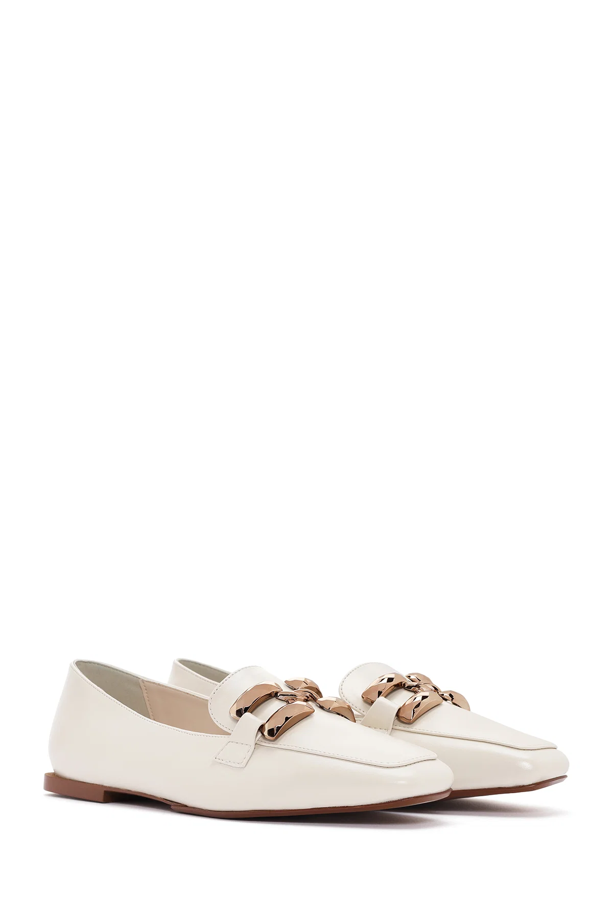 Kadın Beyaz Tokalı Maskülen Loafer - Image 3
