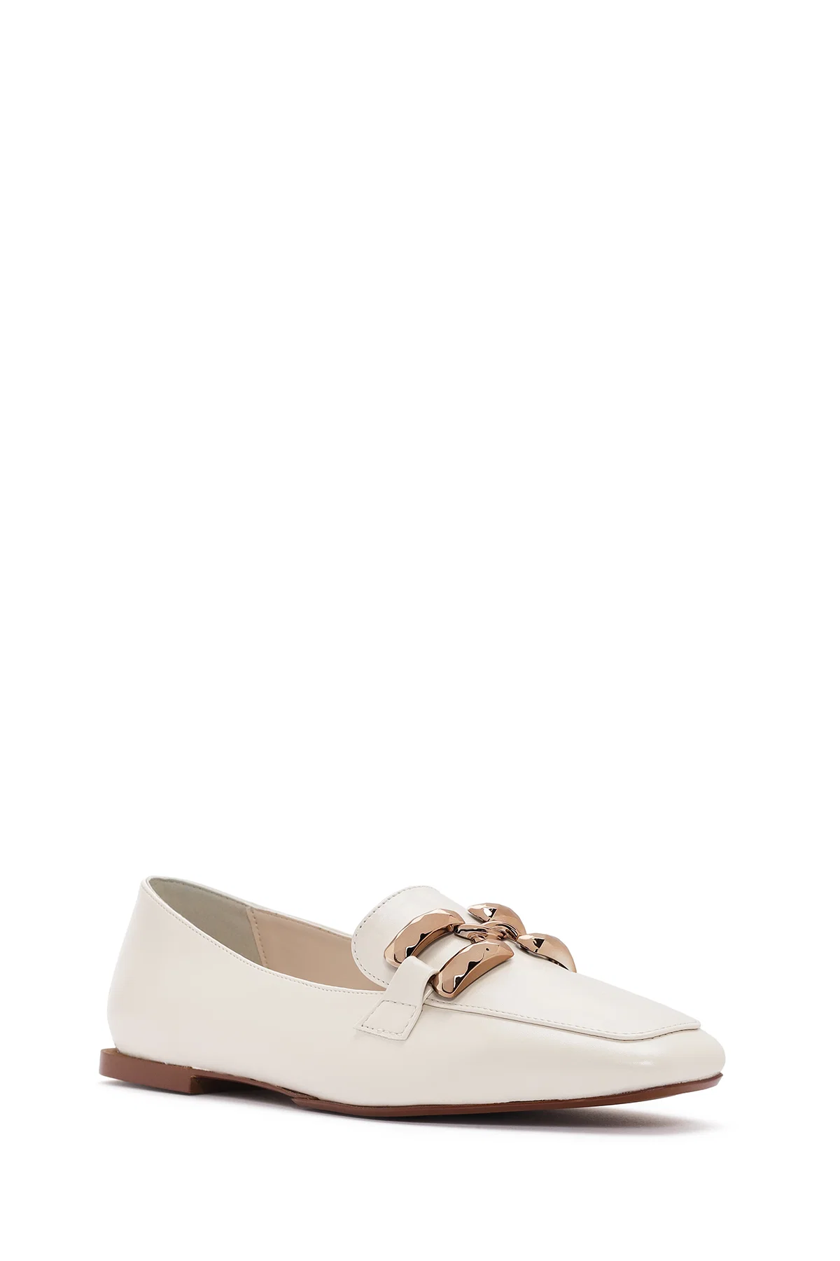 Kadın Beyaz Tokalı Maskülen Loafer - Image 6