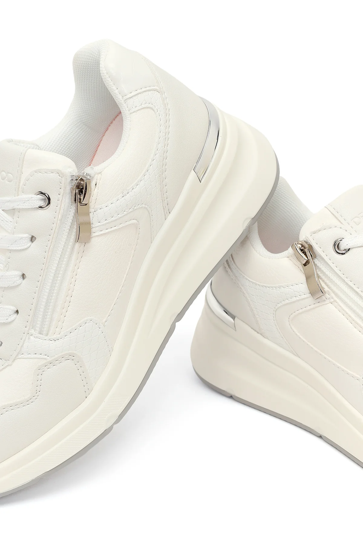 Kadın Beyaz Yandan Fermuarlı Bağcıklı Kalın Tabanlı Sneaker - Image 10