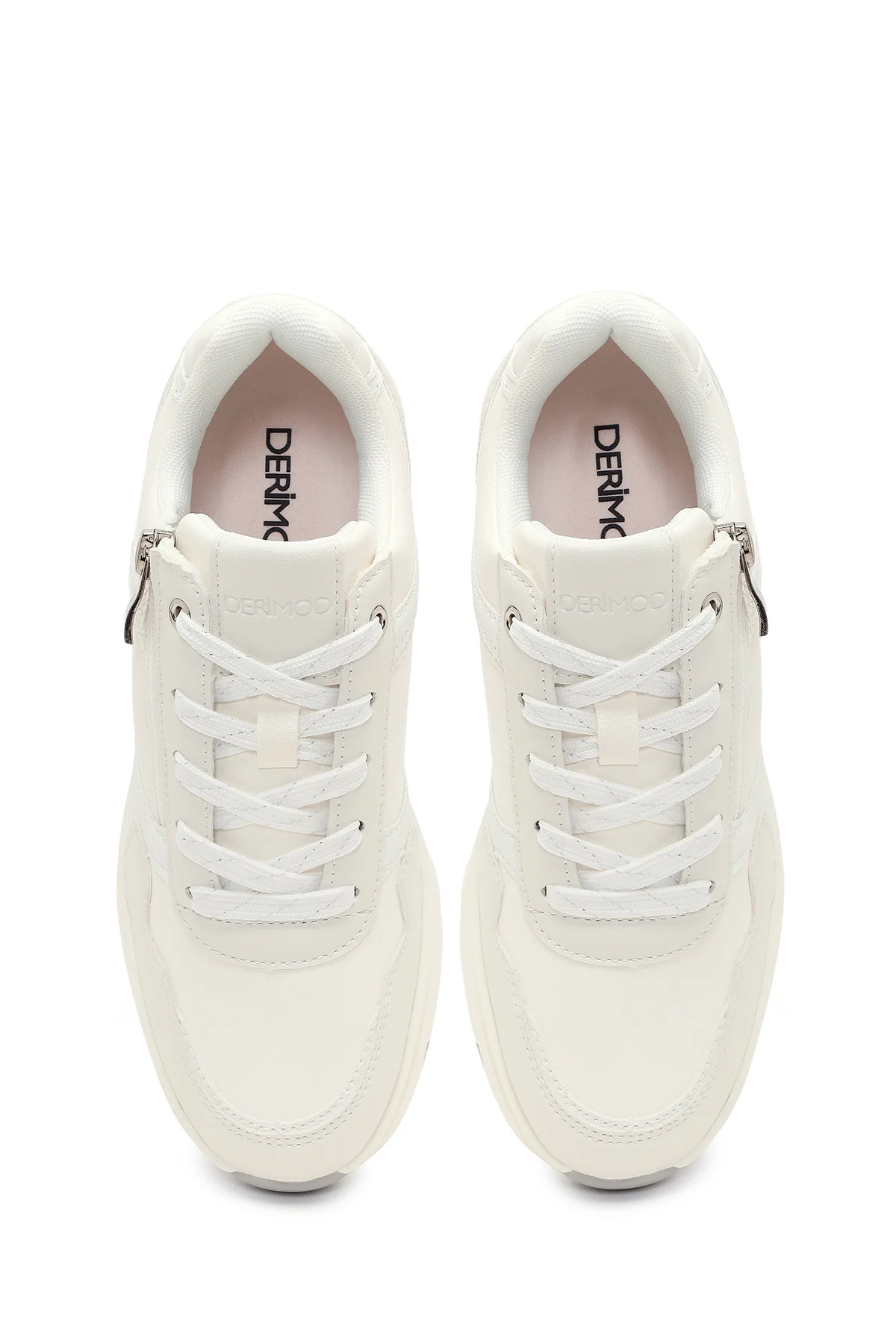 Kadın Beyaz Yandan Fermuarlı Bağcıklı Kalın Tabanlı Sneaker - Image 4