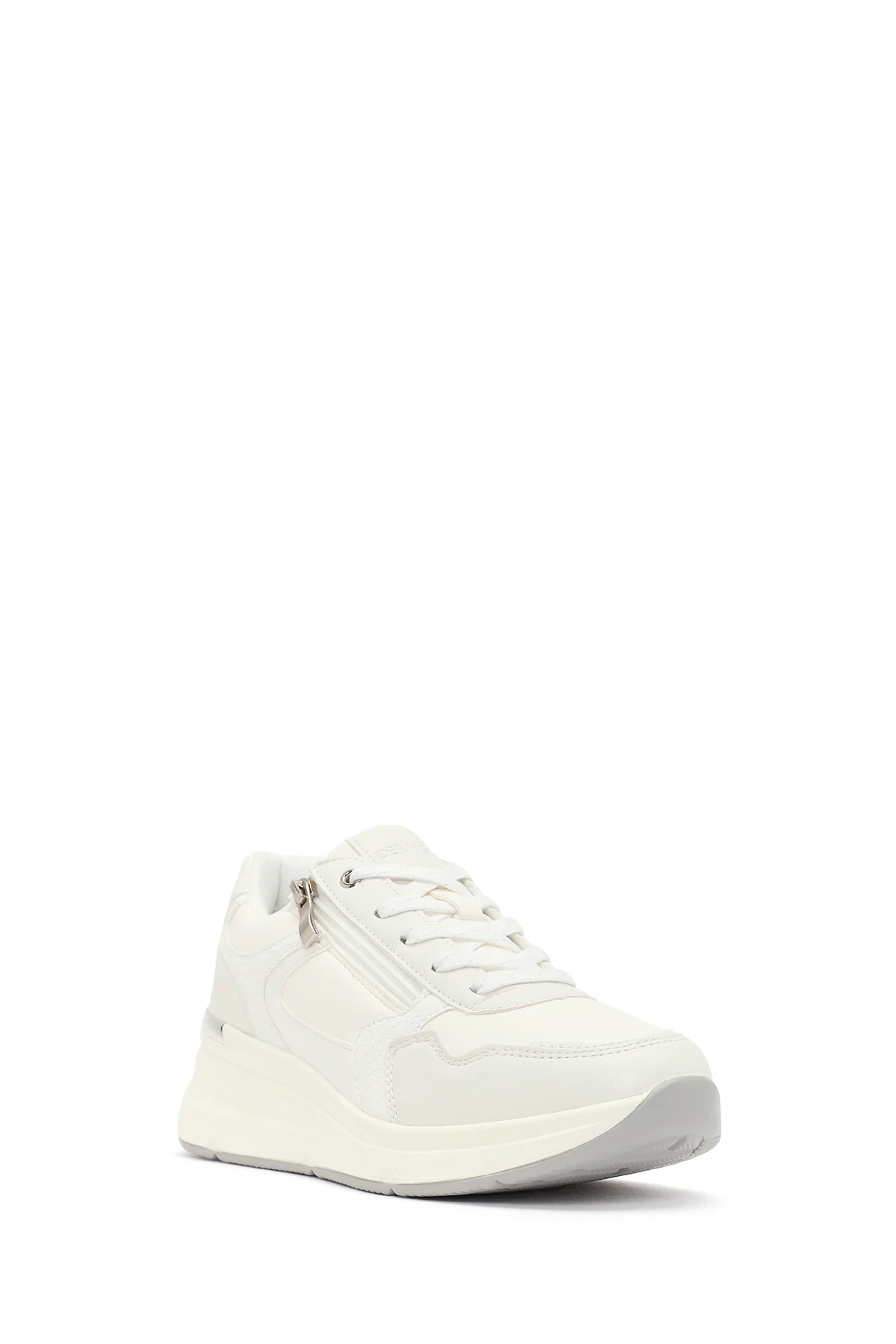 Kadın Beyaz Yandan Fermuarlı Bağcıklı Kalın Tabanlı Sneaker - Image 7
