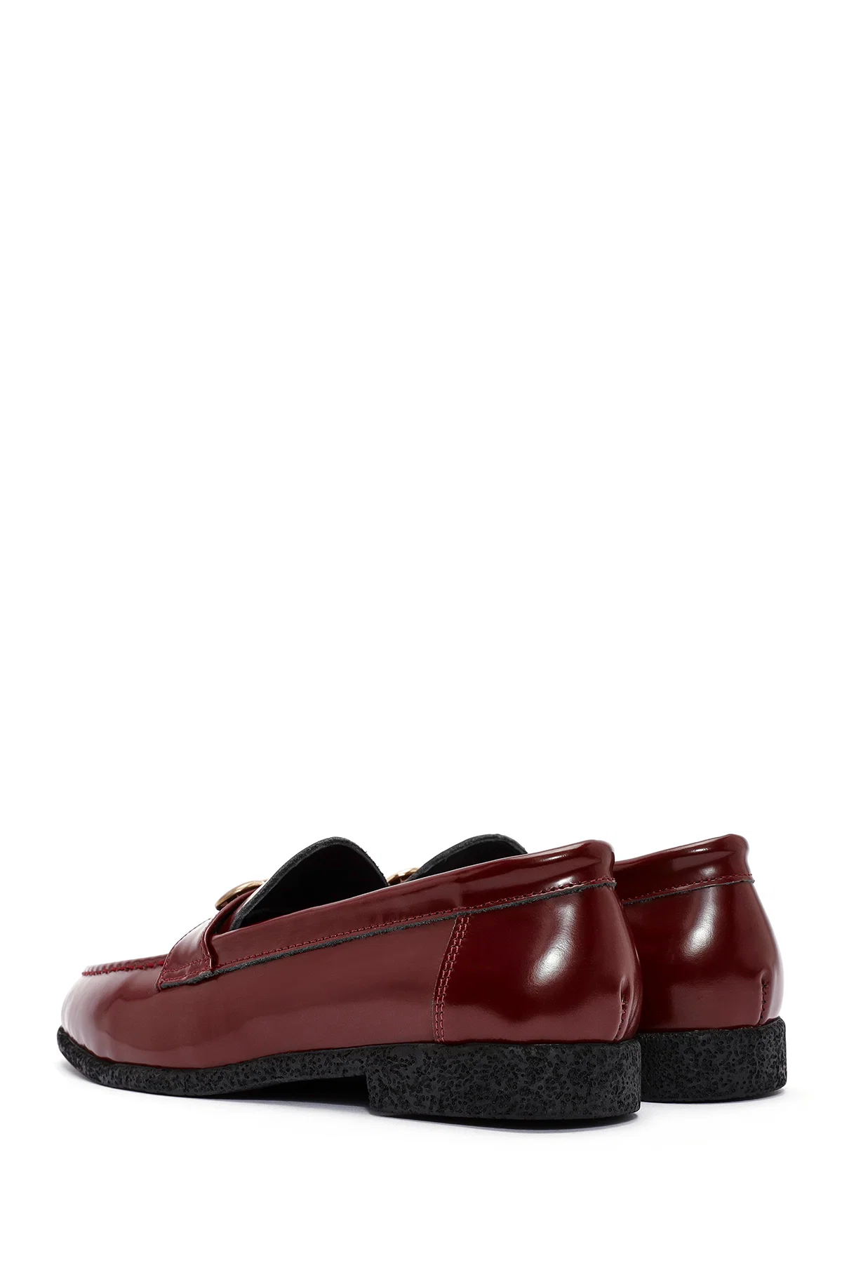 Kadın Bordo Aksesuar Detaylı Deri Maskülen Loafer - Image 5