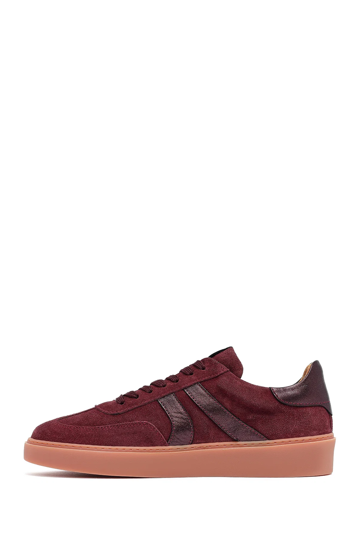Kadın Bordo Bağcıklı Süet Deri Sneaker - Image 4