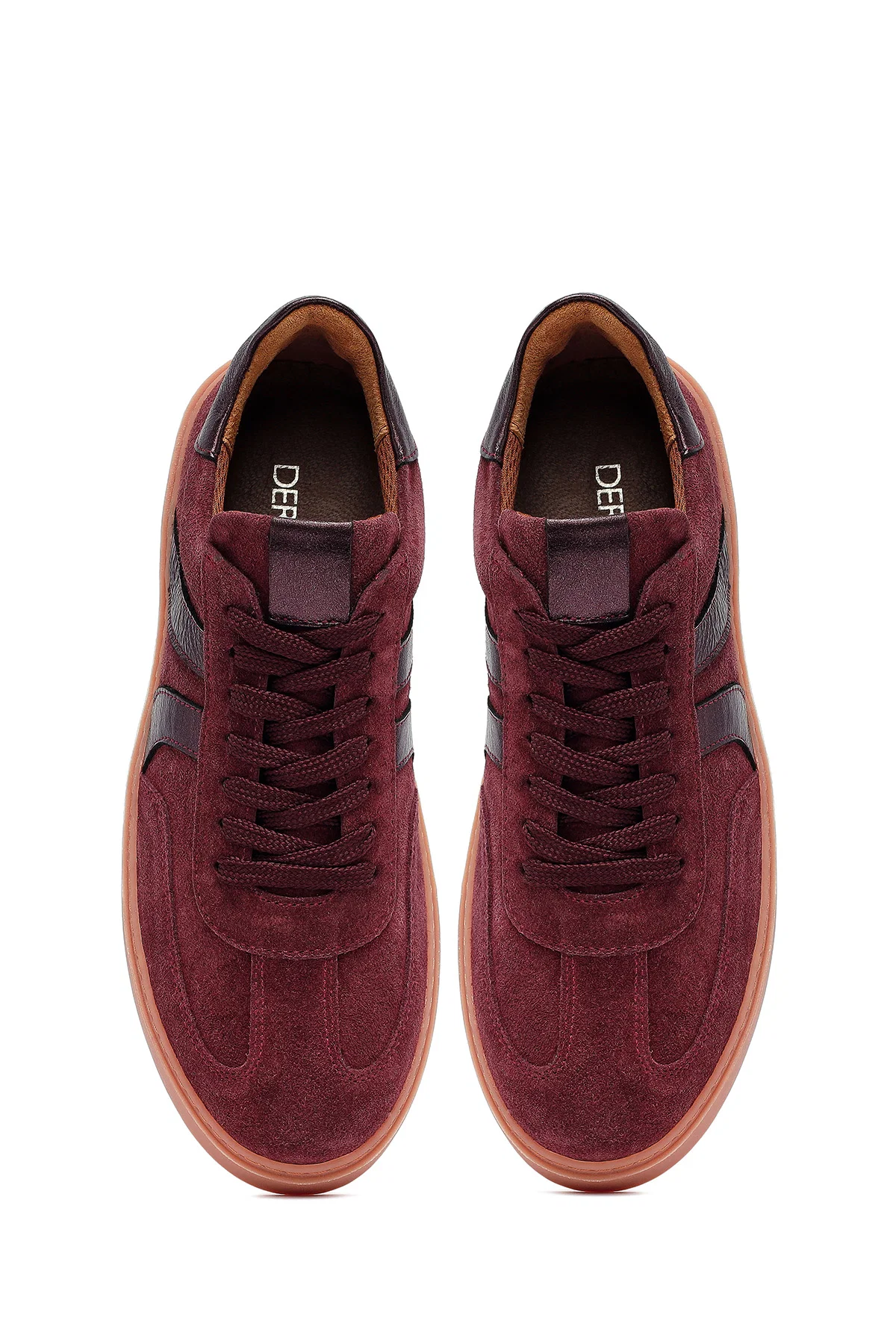 Kadın Bordo Bağcıklı Süet Deri Sneaker - Image 5