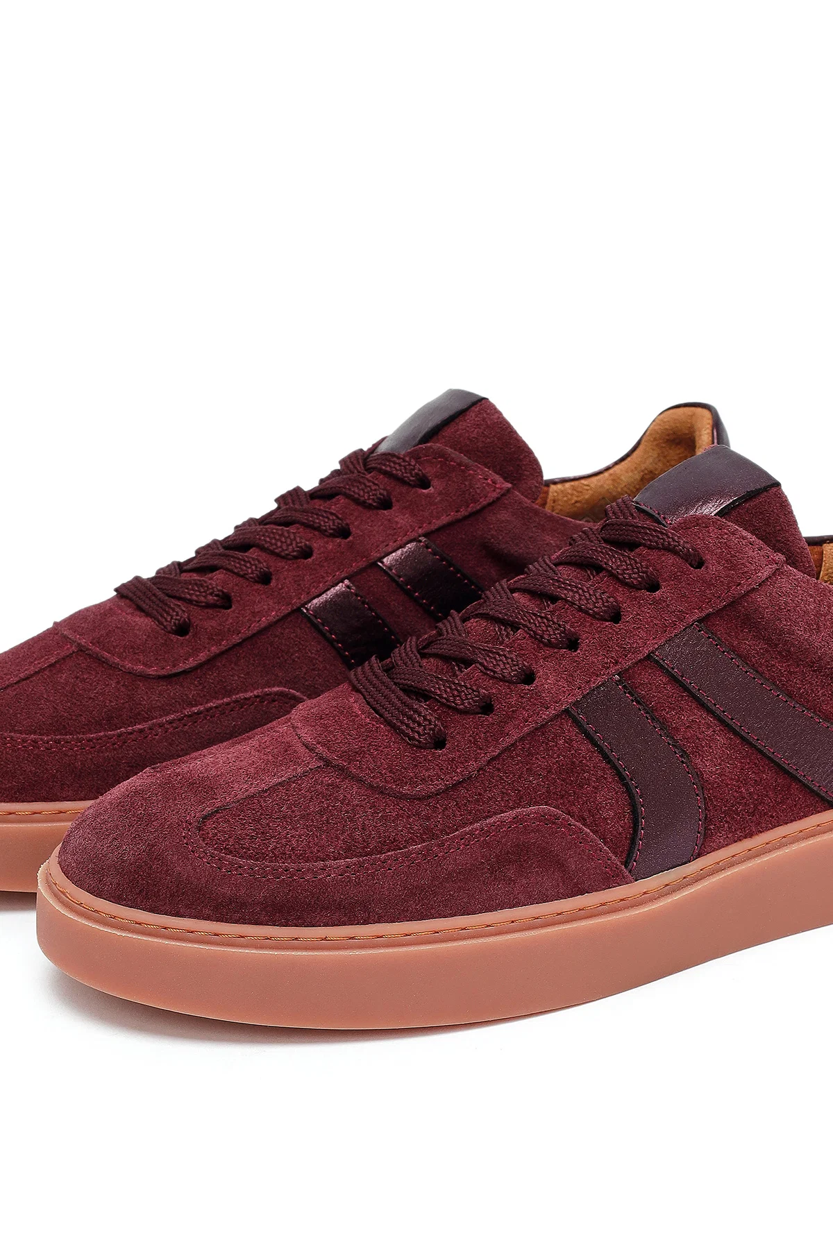 Kadın Bordo Bağcıklı Süet Deri Sneaker - Image 9