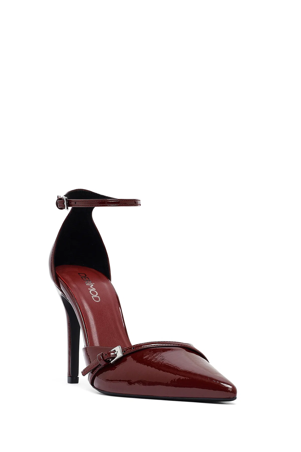 Kadın Bordo Bilekten Tokalı Yüksek İnce Topuklu Rugan Stiletto - Image 7