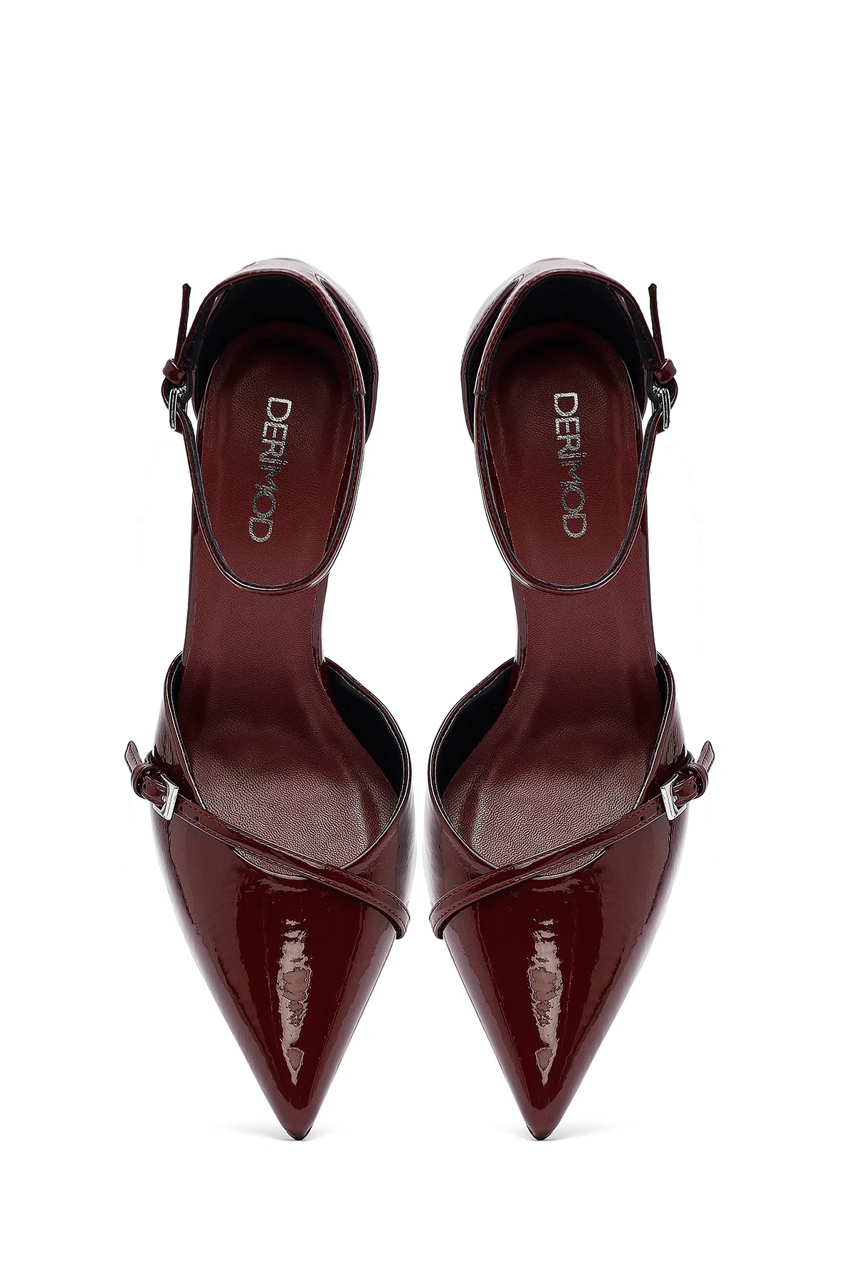 Kadın Bordo Bilekten Tokalı Yüksek İnce Topuklu Rugan Stiletto - Image 8