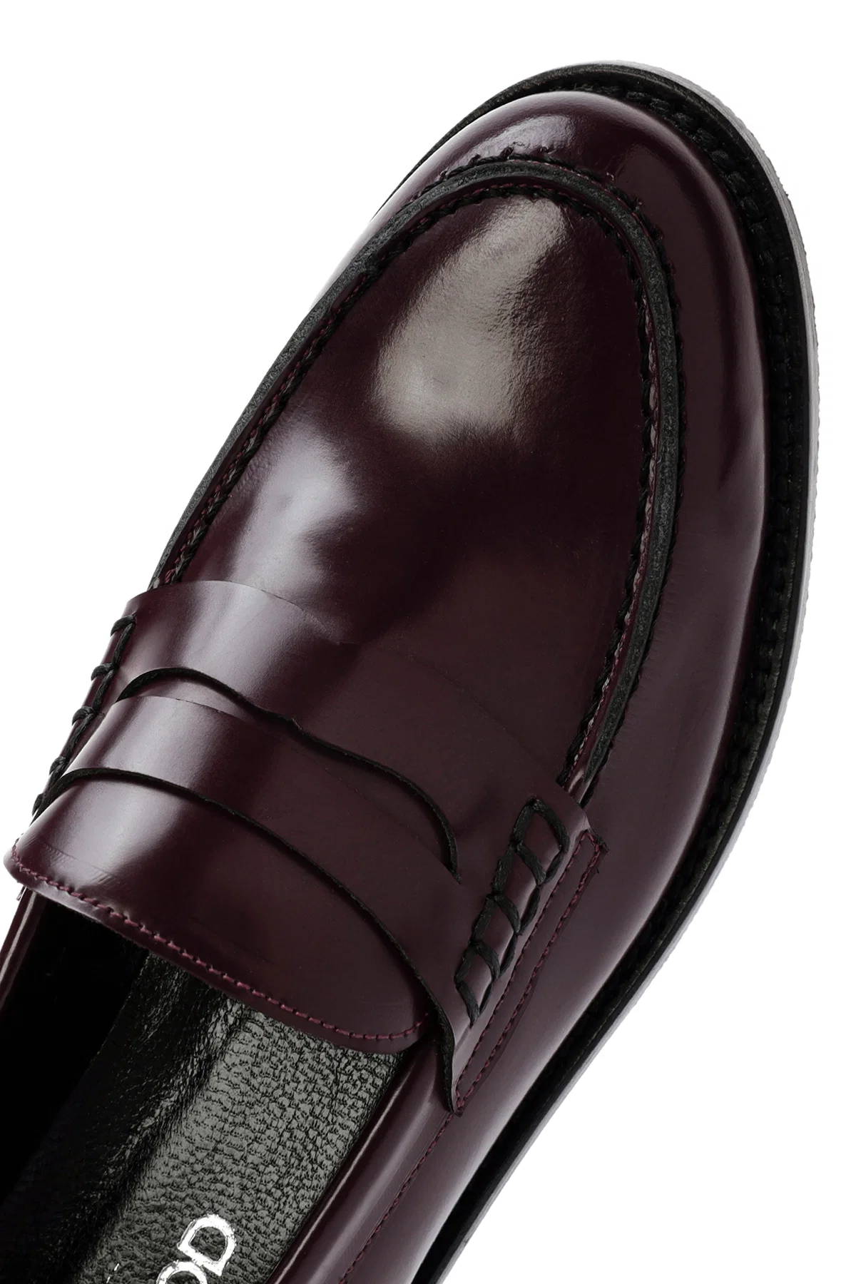 Kadın Bordo Deri Maskülen Loafer - Image 10