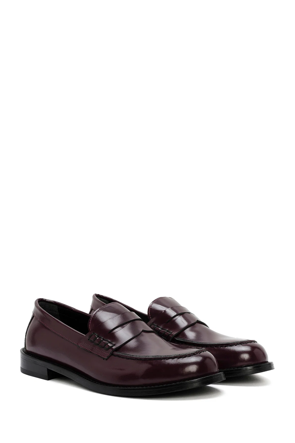 Kadın Bordo Deri Maskülen Loafer - Image 3