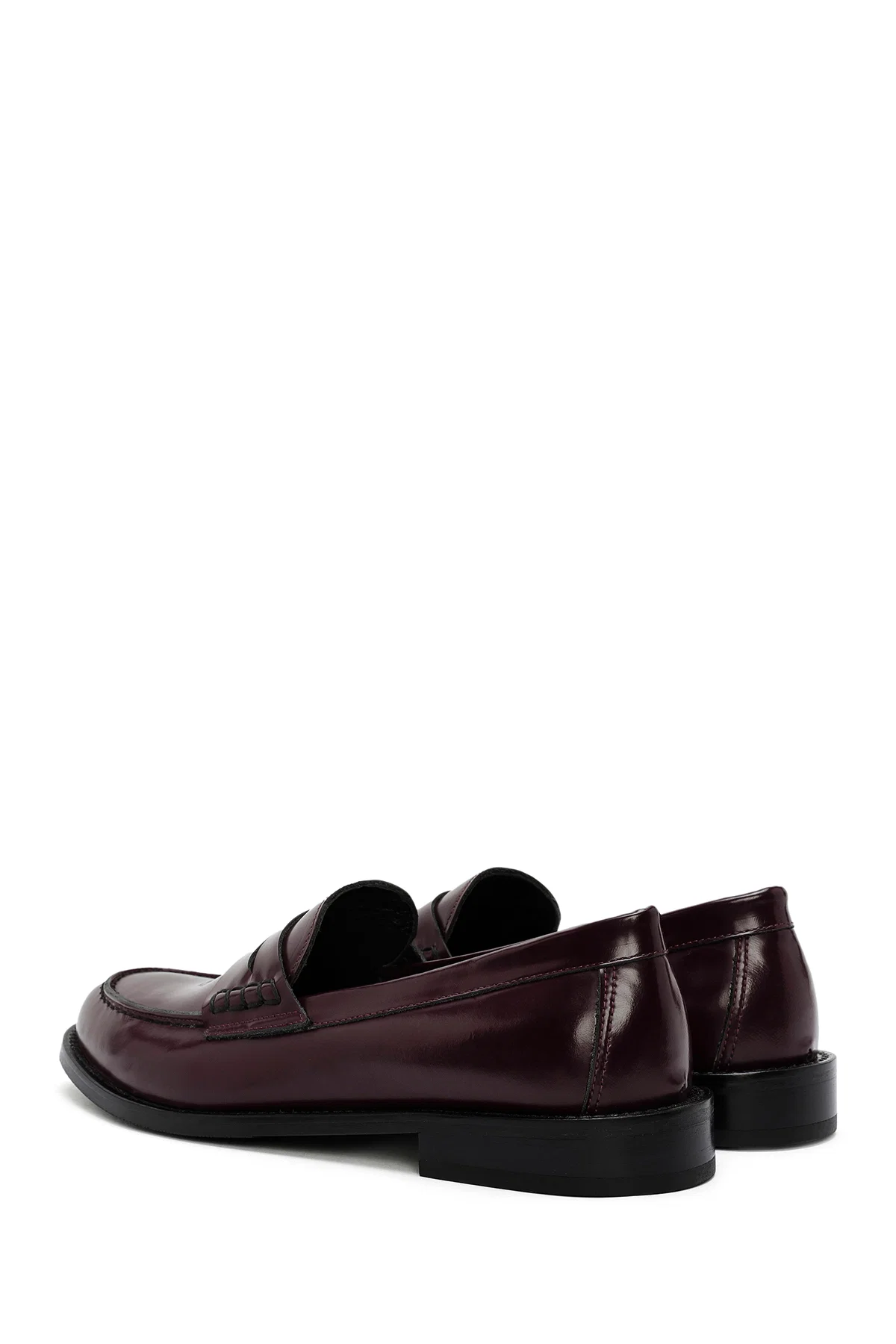 Kadın Bordo Deri Maskülen Loafer - Image 5