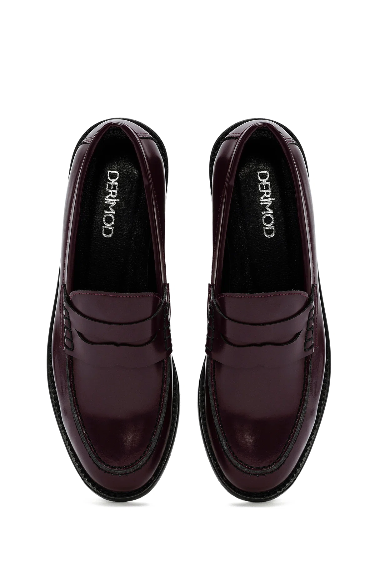 Kadın Bordo Deri Maskülen Loafer - Image 7