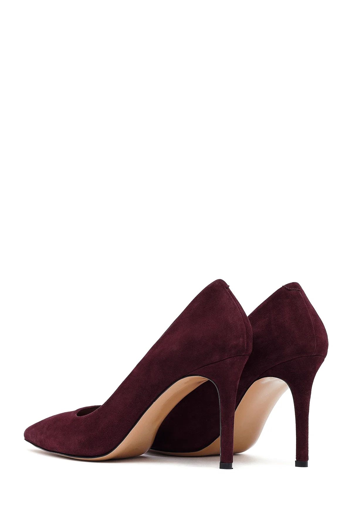 Kadın Bordo İnce Topuklu Süet Deri Stiletto - Image 6