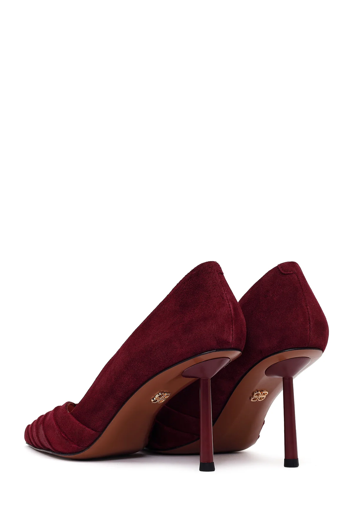 Kadın Bordo İnce Topuklu Süet Deri Stiletto - Image 7