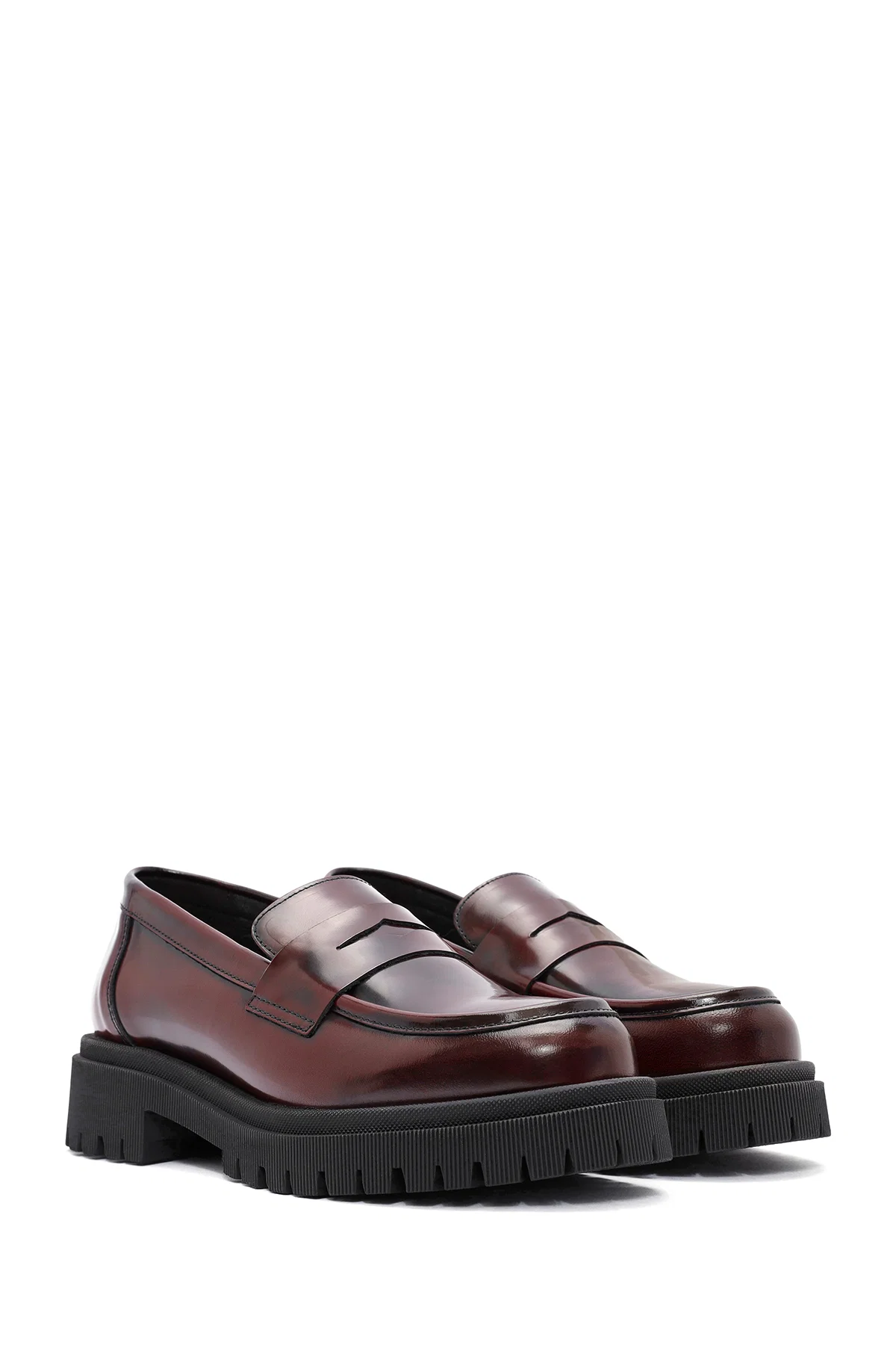 Kadın Bordo Kalın Tabanlı Deri Loafer - Image 3