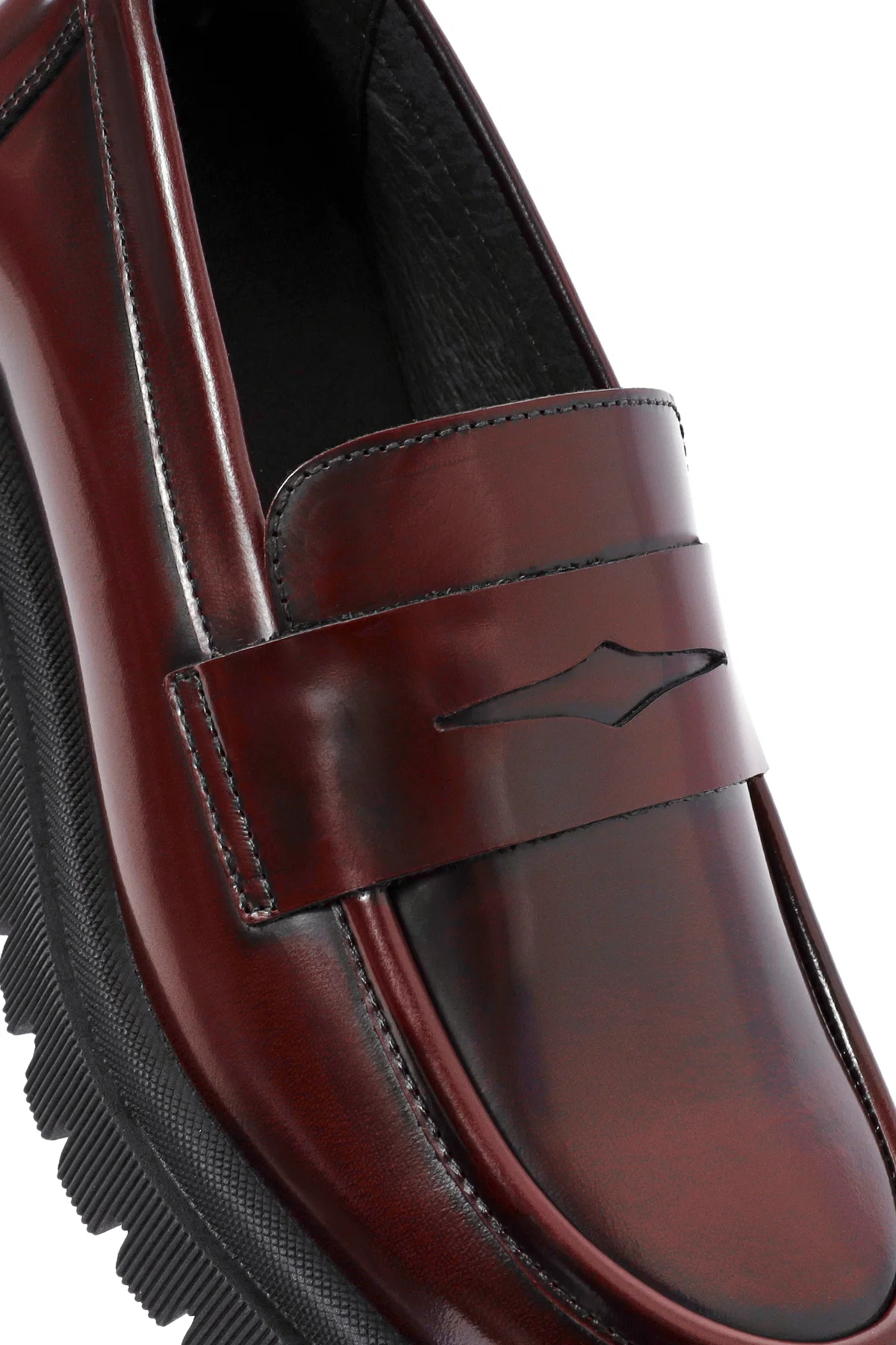 Kadın Bordo Kalın Tabanlı Deri Loafer - Image 9