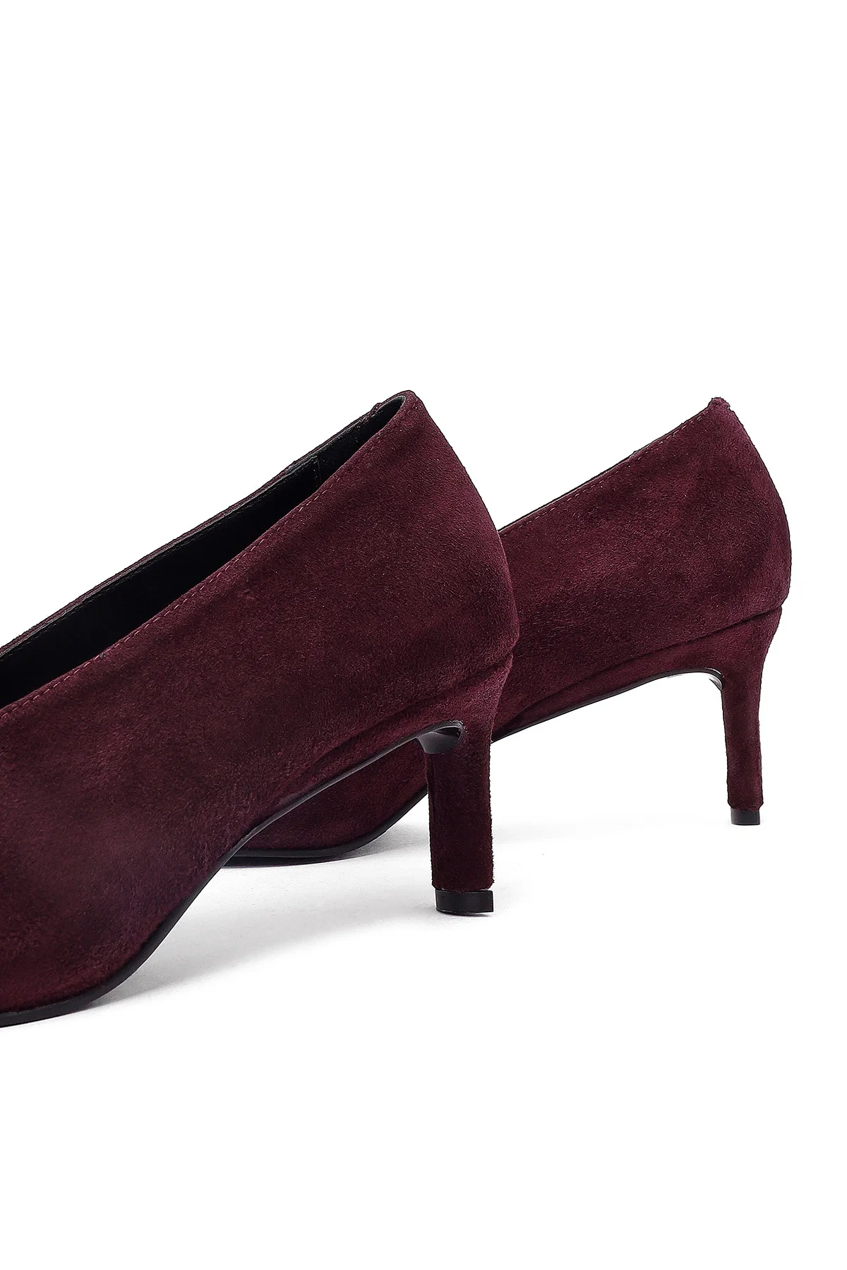 Kadın Bordo Kısa İnce Topuklu Süet Deri Stiletto - Image 10