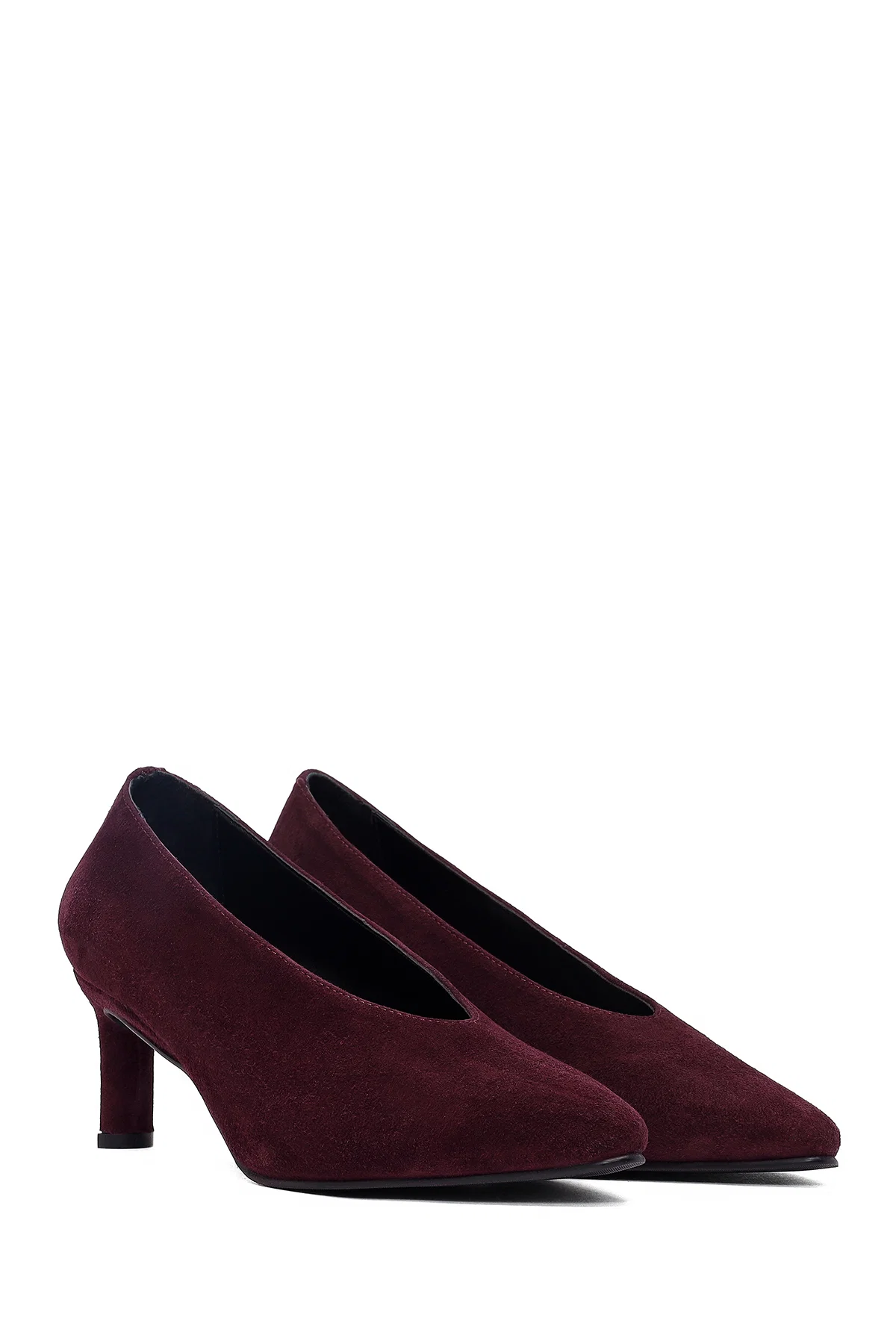 Kadın Bordo Kısa İnce Topuklu Süet Deri Stiletto - Image 3