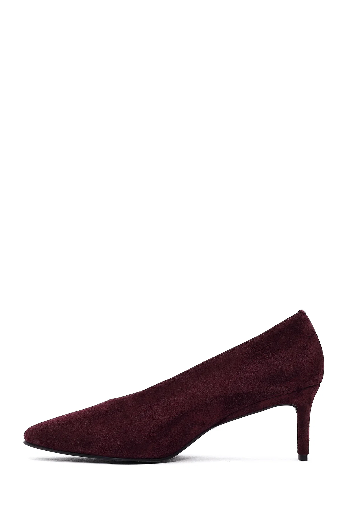 Kadın Bordo Kısa İnce Topuklu Süet Deri Stiletto - Image 4