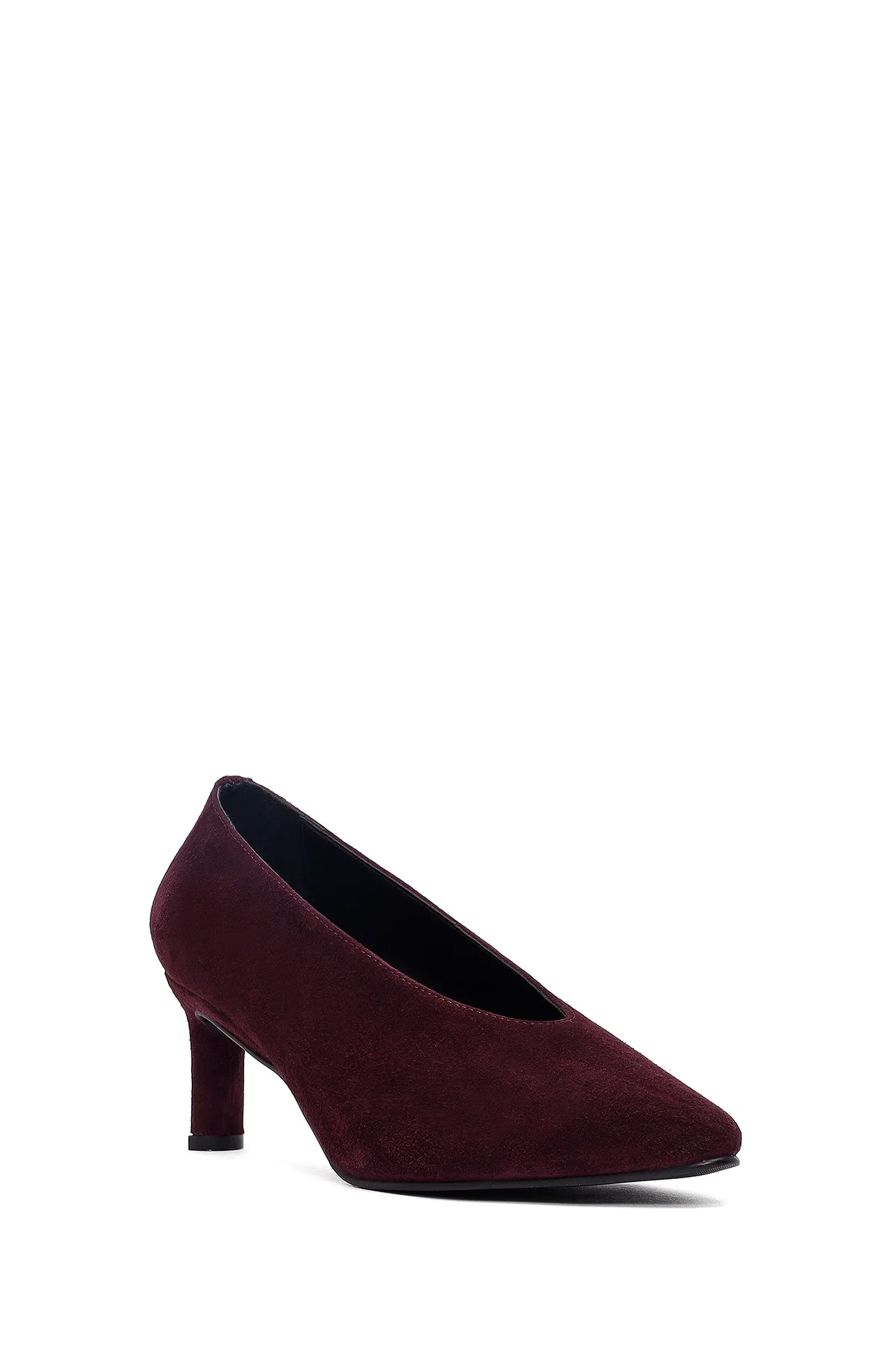 Kadın Bordo Kısa İnce Topuklu Süet Deri Stiletto - Image 7