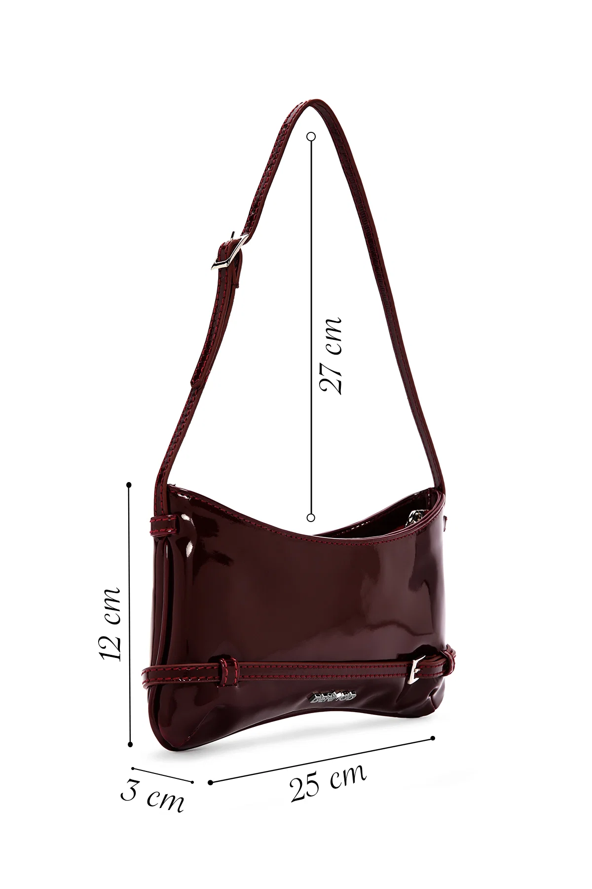 Kadın Bordo Mini Rugan Omuz Çantası - Image 2